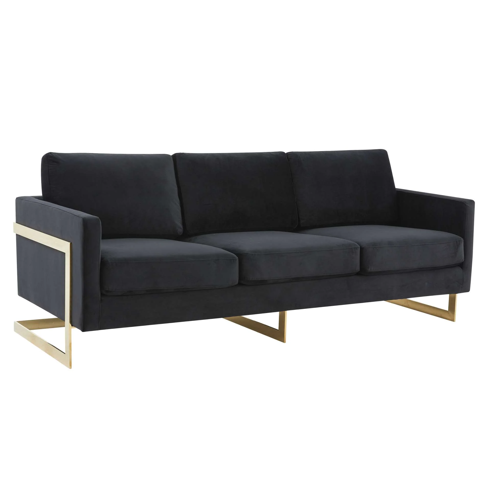 LeisureMod Lincoln Modern Mid-Century Upholstered Velvet Sofa with Gold Frame - Image 2