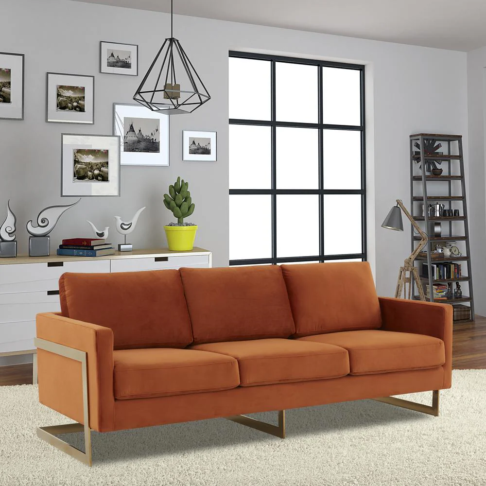 LeisureMod Lincoln Modern Mid-Century Upholstered Velvet Sofa with Gold Frame - Image 21