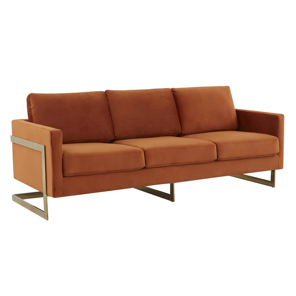 LeisureMod Lincoln Modern Mid-Century Upholstered Velvet Sofa with Gold Frame - Image 23