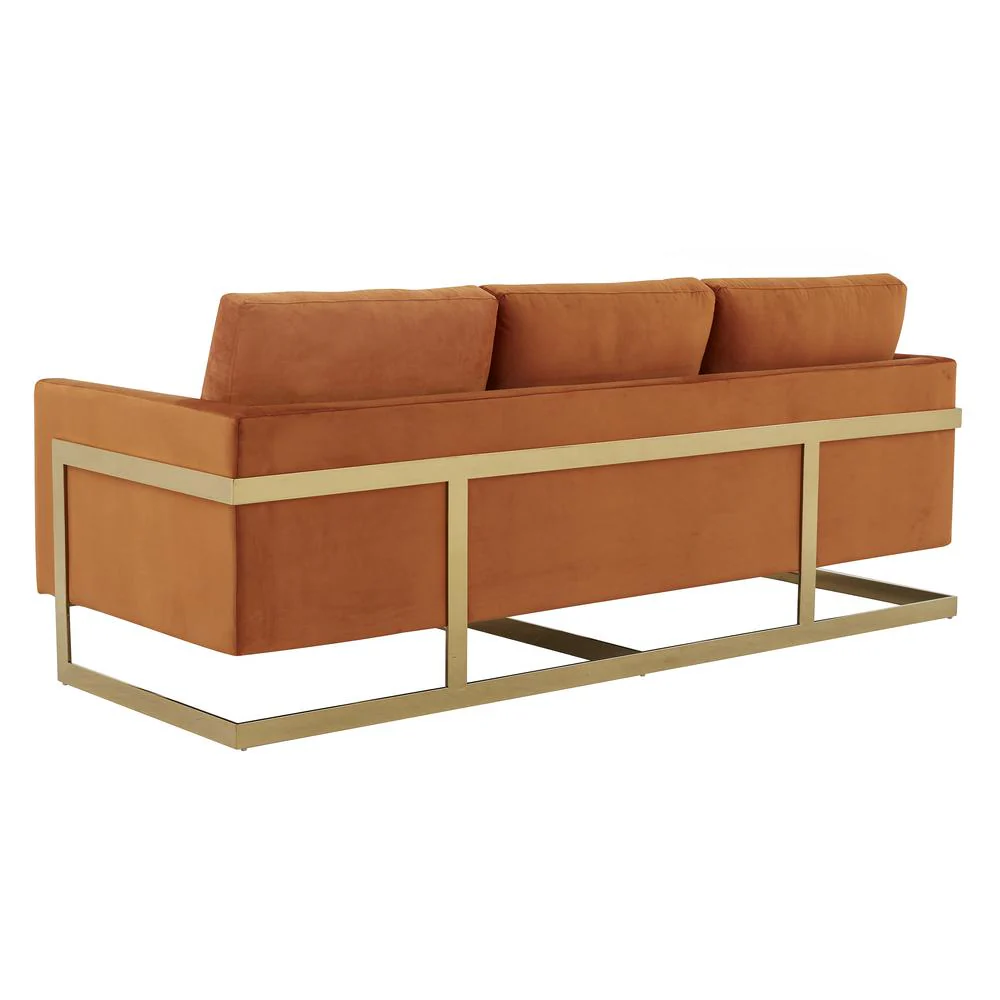 LeisureMod Lincoln Modern Mid-Century Upholstered Velvet Sofa with Gold Frame - Image 24