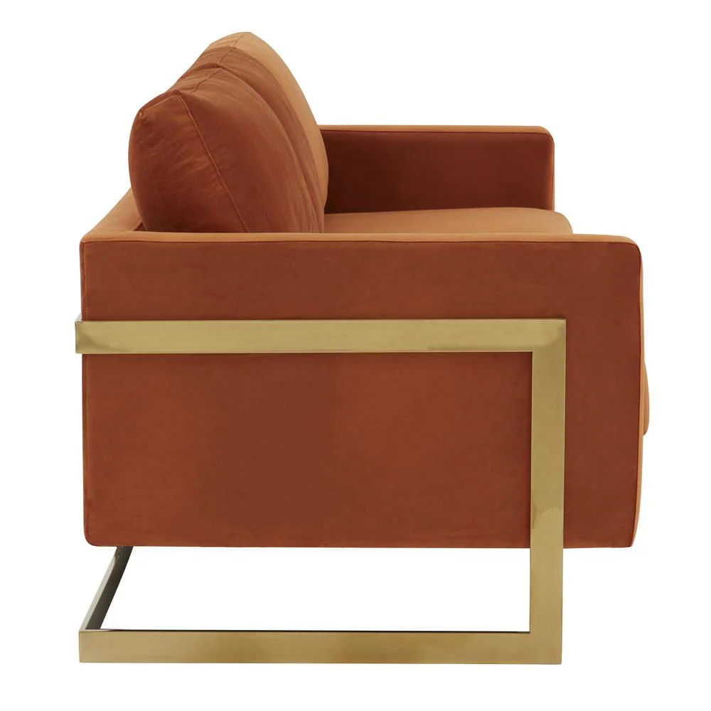 LeisureMod Lincoln Modern Mid-Century Upholstered Velvet Sofa with Gold Frame - Image 25