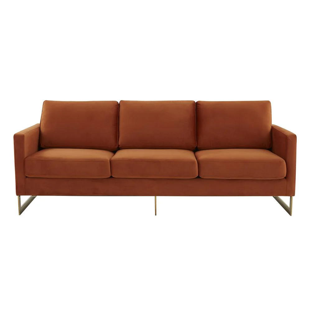 LeisureMod Lincoln Modern Mid-Century Upholstered Velvet Sofa with Gold Frame - Image 26