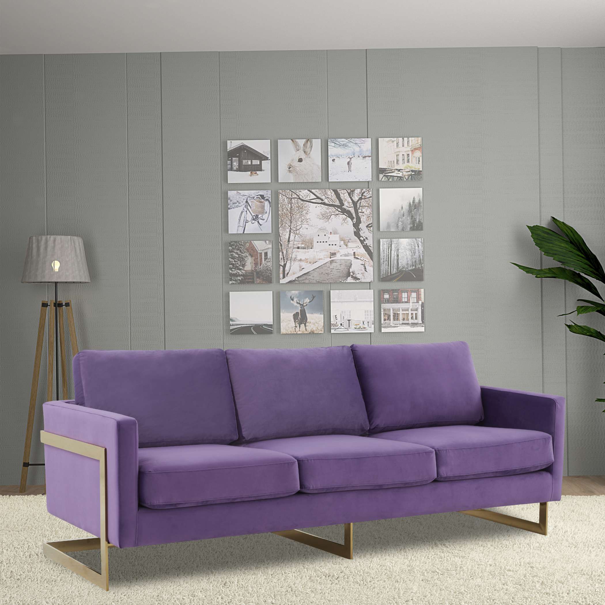 LeisureMod Lincoln Modern Mid-Century Upholstered Velvet Sofa with Gold Frame - Image 28