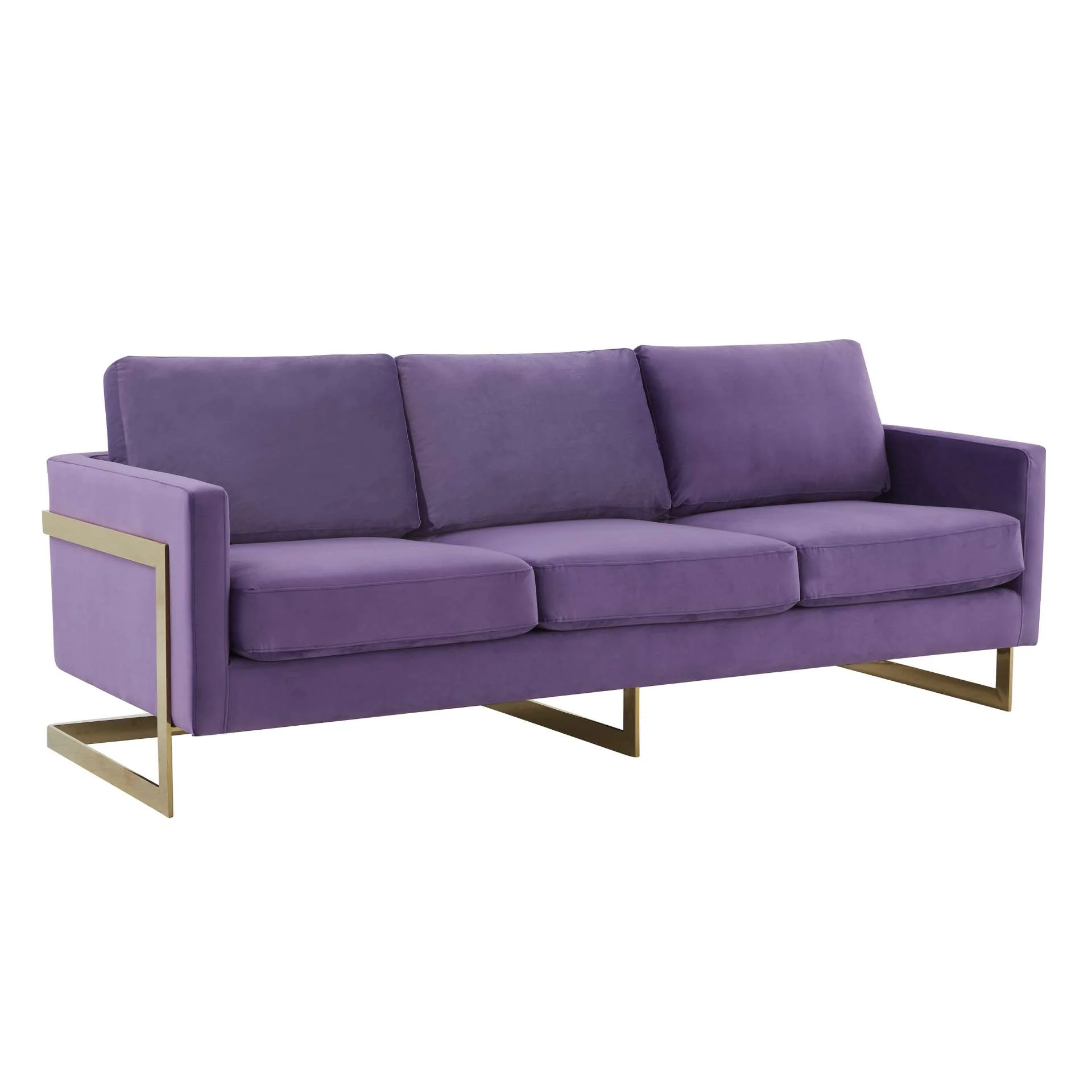 LeisureMod Lincoln Modern Mid-Century Upholstered Velvet Sofa with Gold Frame - Image 29