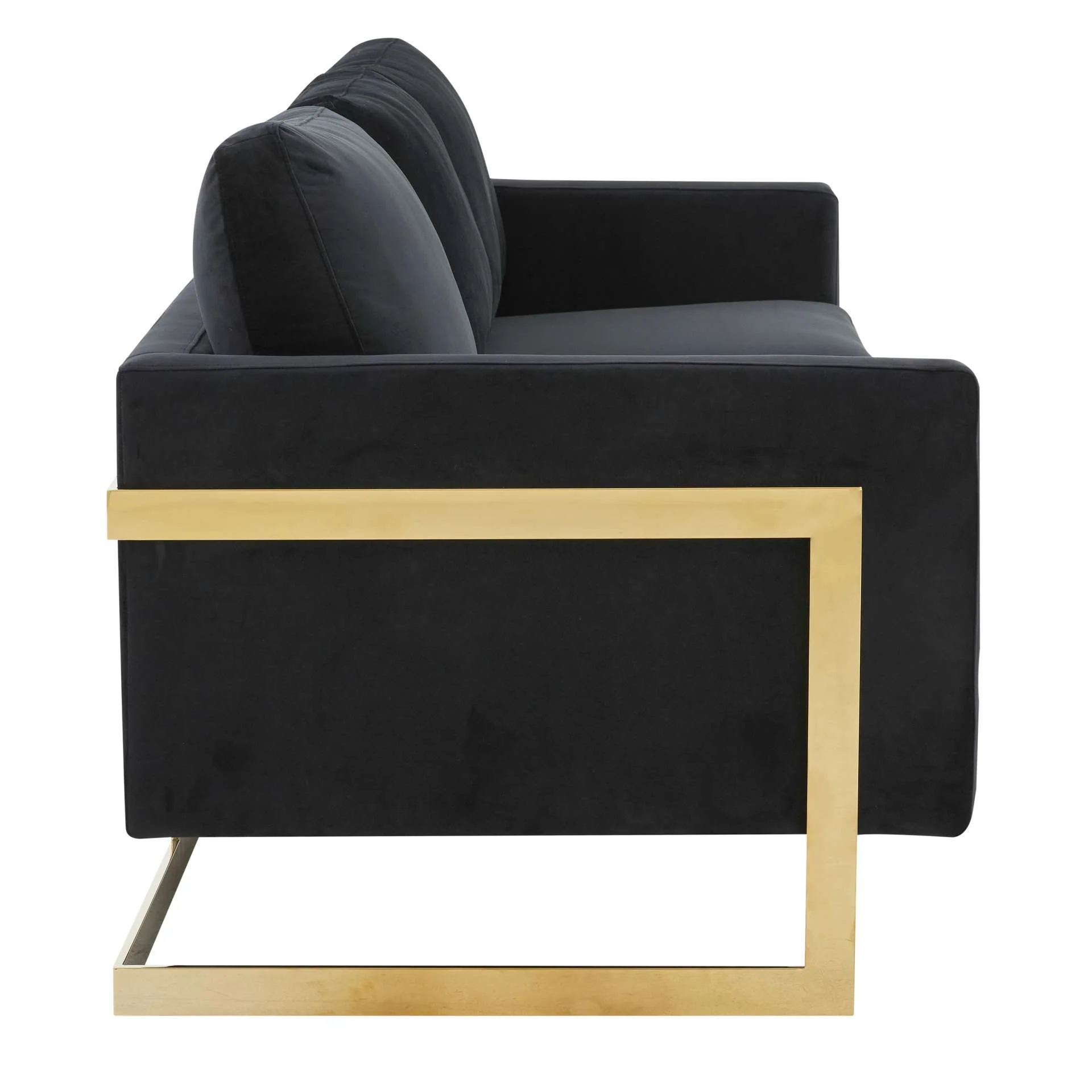 LeisureMod Lincoln Modern Mid-Century Upholstered Velvet Sofa with Gold Frame - Image 6