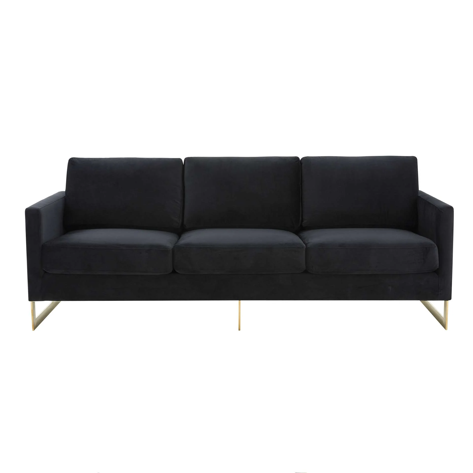 LeisureMod Lincoln Modern Mid-Century Upholstered Velvet Sofa with Gold Frame - Image 7