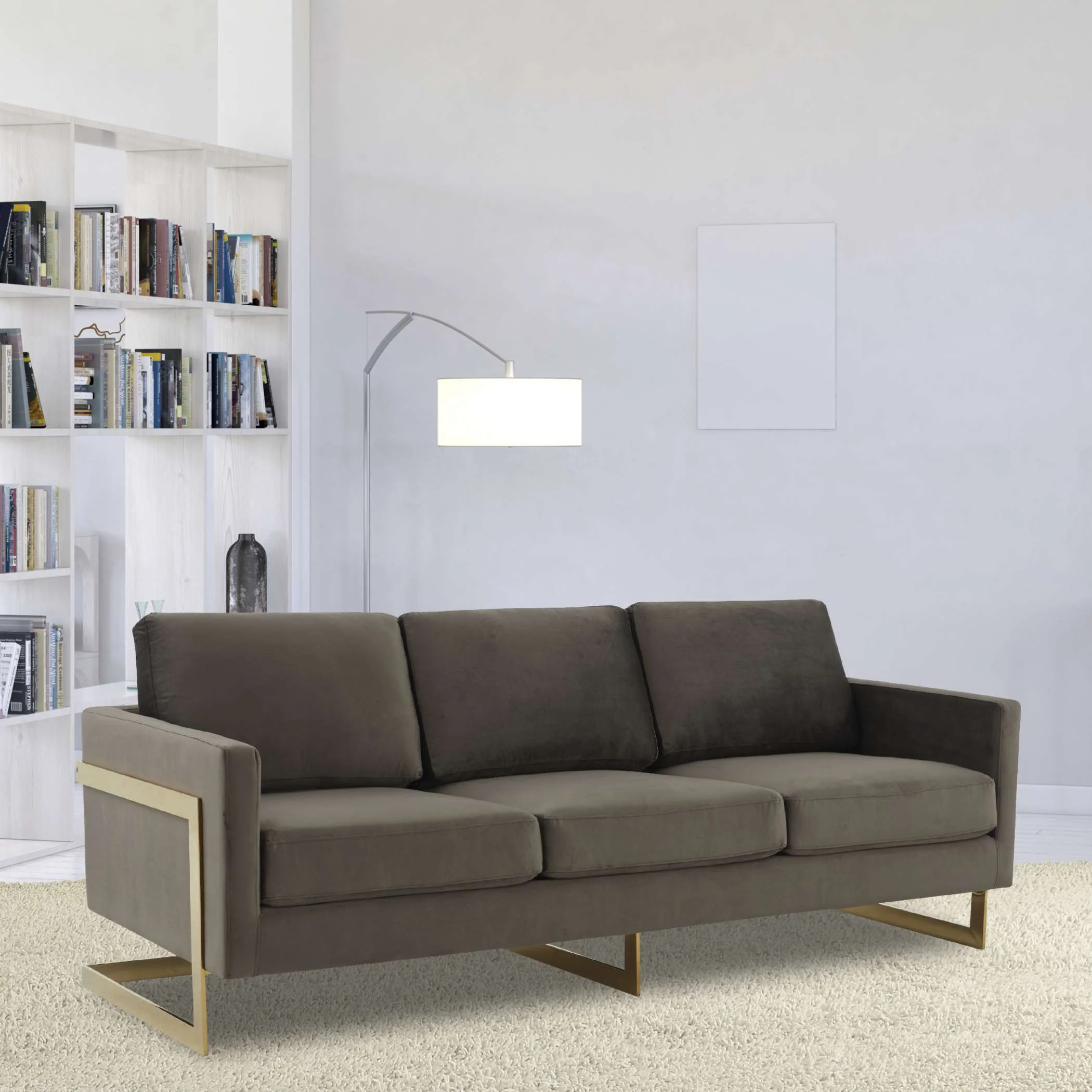 LeisureMod Lincoln Modern Mid-Century Upholstered Velvet Sofa with Gold Frame - Image 8