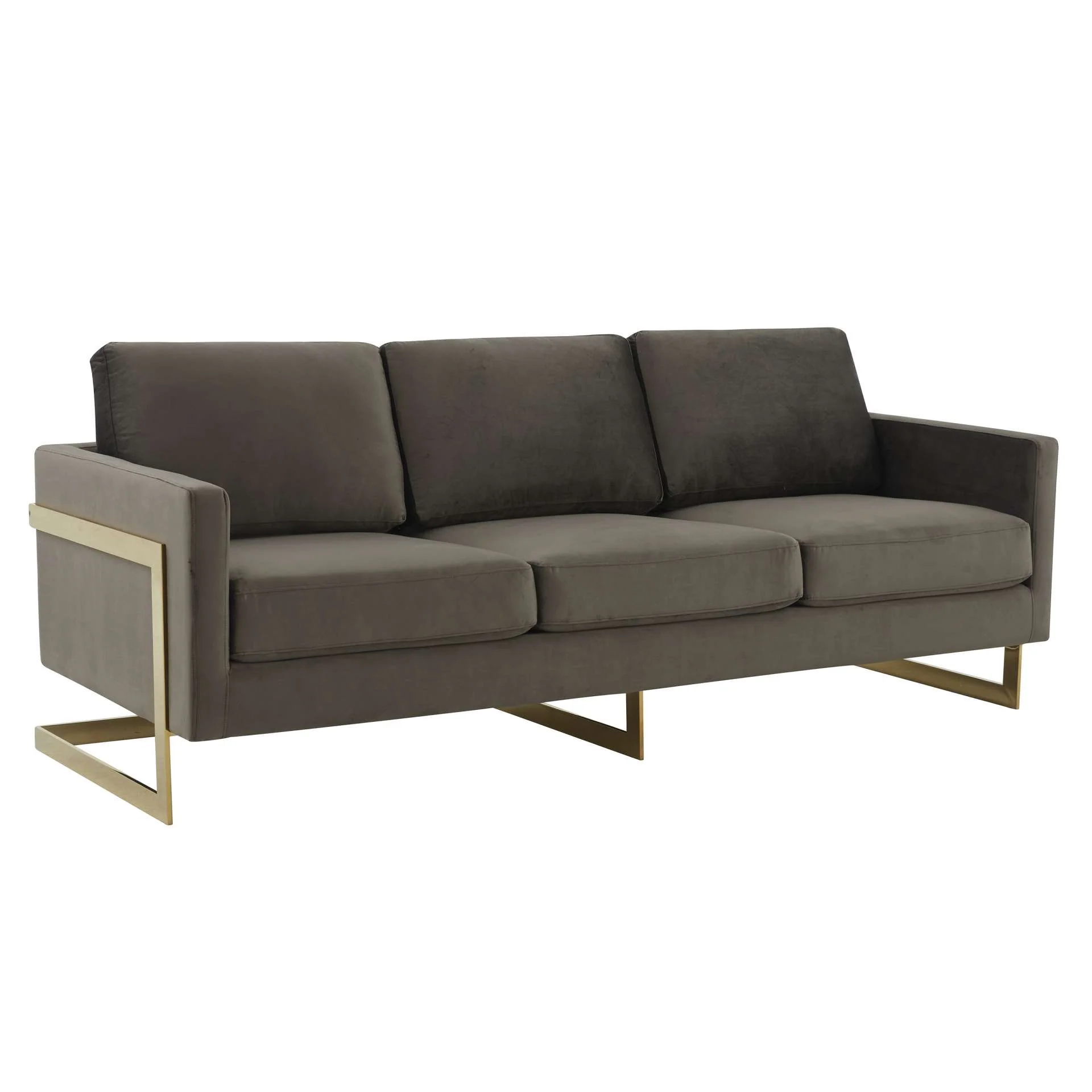 LeisureMod Lincoln Modern Mid-Century Upholstered Velvet Sofa with Gold Frame - Image 9