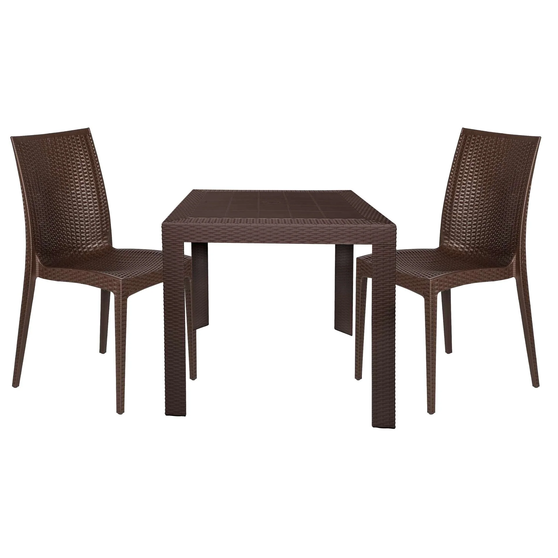 LeisureMod Mace 3-Piece Outdoor Dining Set with Plastic Square Table and 2 Stackable Chairs with Weave Design - Image 2