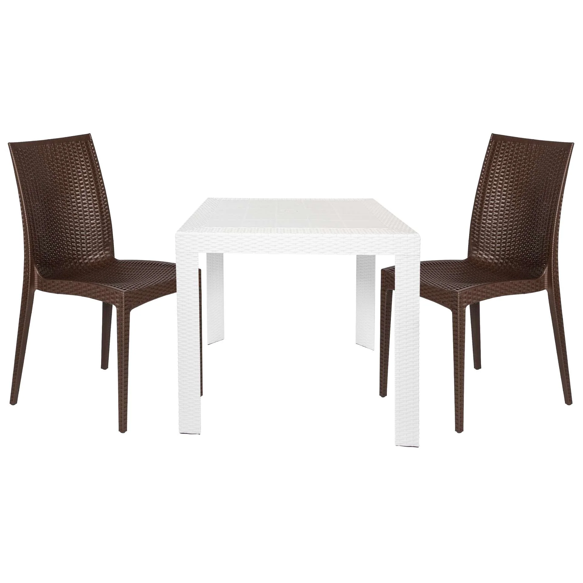 LeisureMod Mace 3-Piece Outdoor Dining Set with Plastic Square Table and 2 Stackable Chairs with Weave Design - Image 31