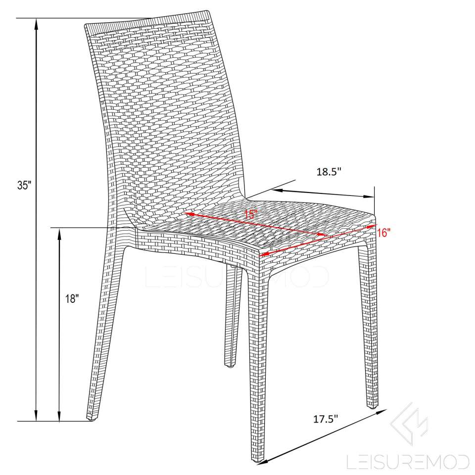 LeisureMod Mace 3-Piece Outdoor Dining Set with Plastic Square Table and 2 Stackable Chairs with Weave Design - Image 4