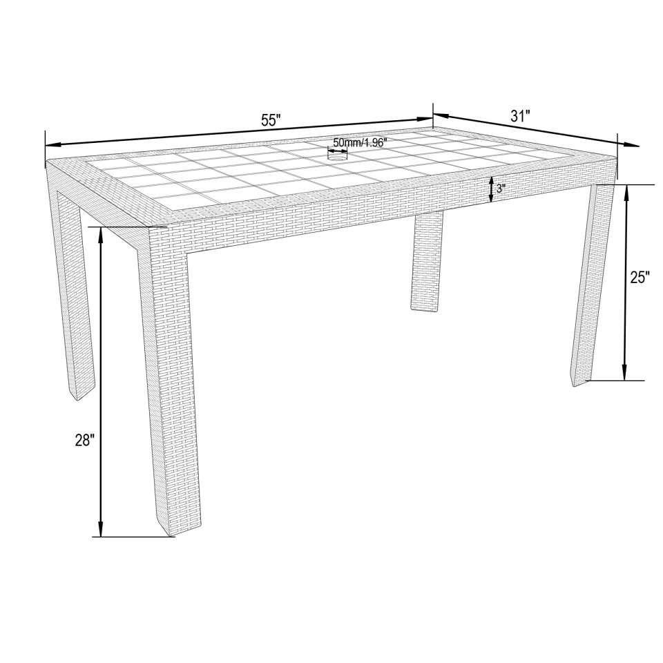 LeisureMod Mace Weave Design Outdoor Dining Table - MT55BL - Image 3