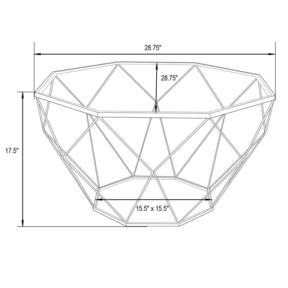 LeisureMod Malibu Large Modern Octagon Glass Top Coffee Table With Geometric Base - Image 2