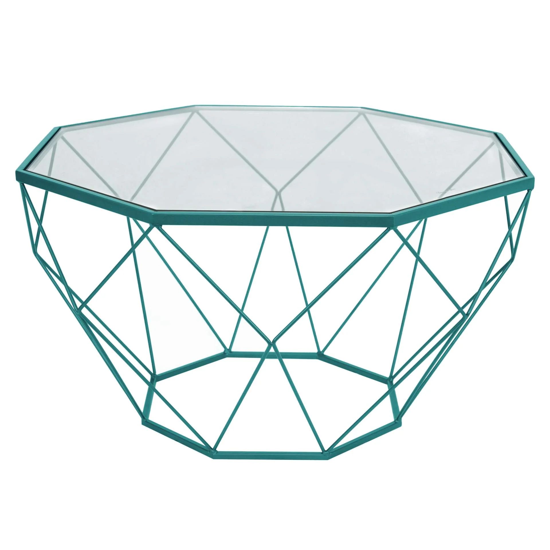 LeisureMod Malibu Large Modern Octagon Glass Top Coffee Table With Geometric Base - Image 26