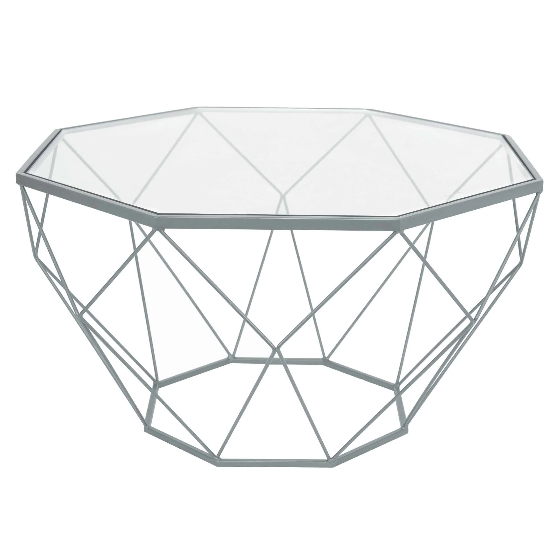 LeisureMod Malibu Large Modern Octagon Glass Top Coffee Table With Geometric Base - Image 7