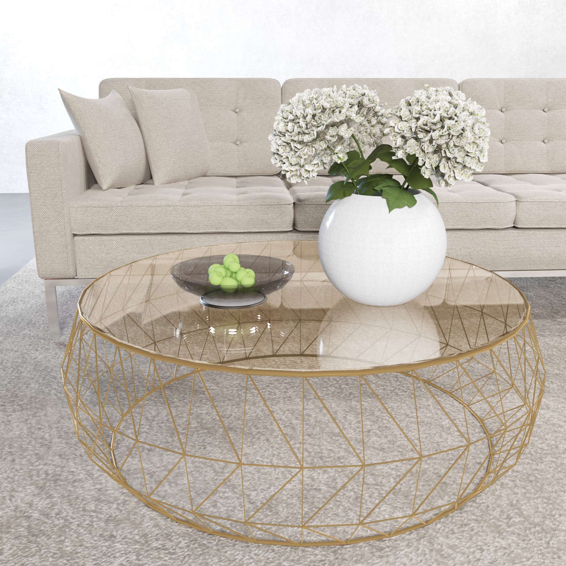 LeisureMod Malibu Modern Round Glass Top Coffee Table With Metal Base - Image 15