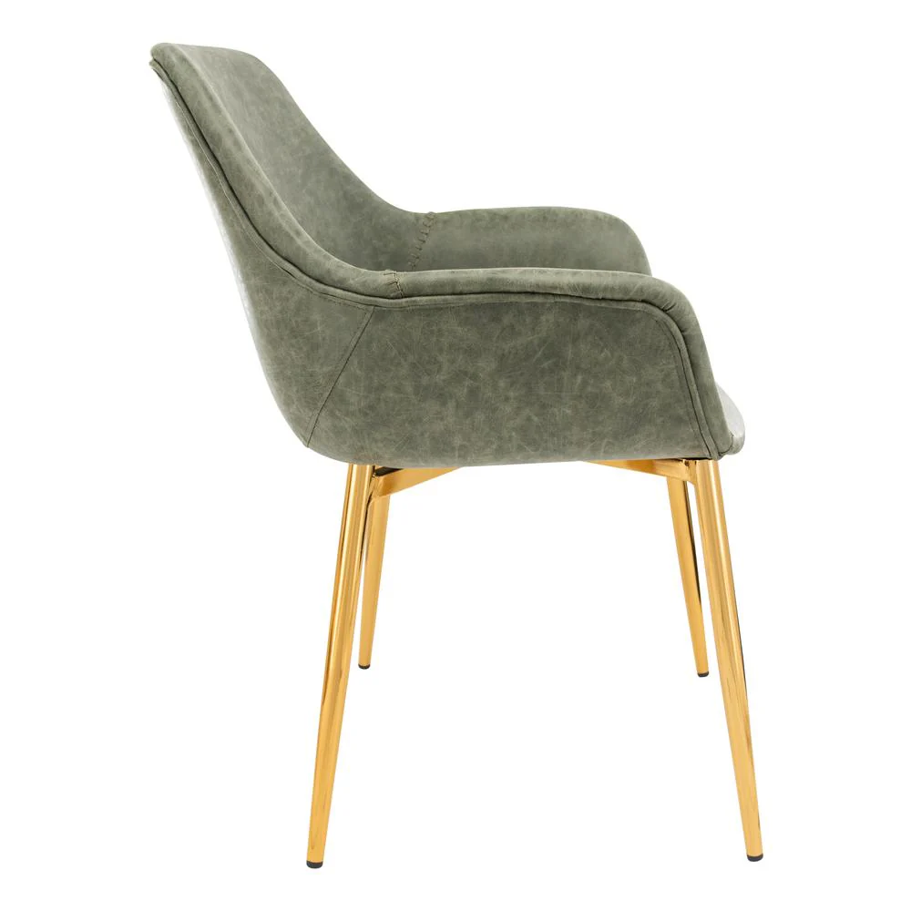 LeisureMod Markley Modern Leather Dining Arm Chair With Gold Metal Legs - ECG26G - Image 2