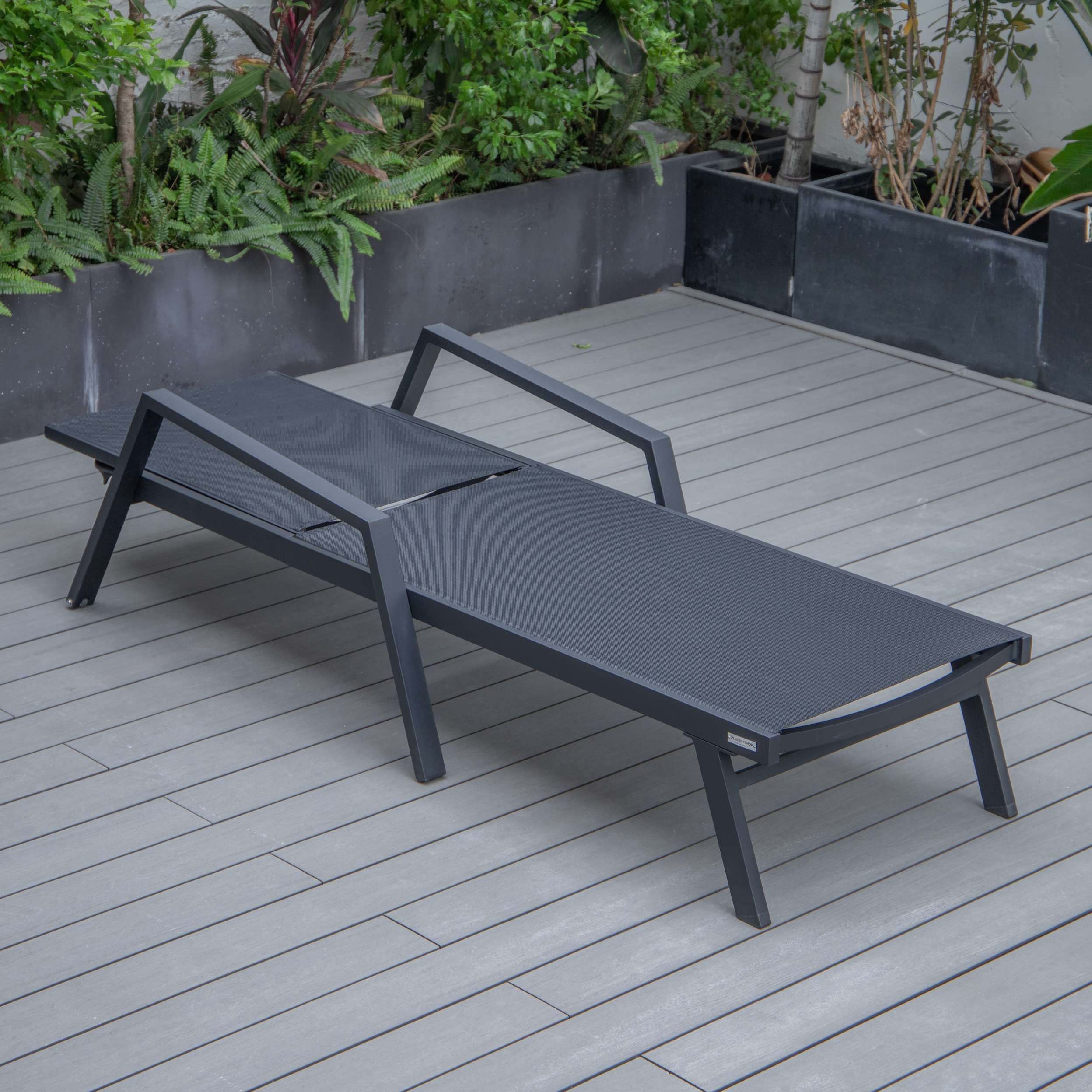 LeisureMod Marlin Modern Aluminum Outdoor Patio Chaise Lounge Chair With Arms Set of 2 - MLABLCF21-77BL2 - Image 10
