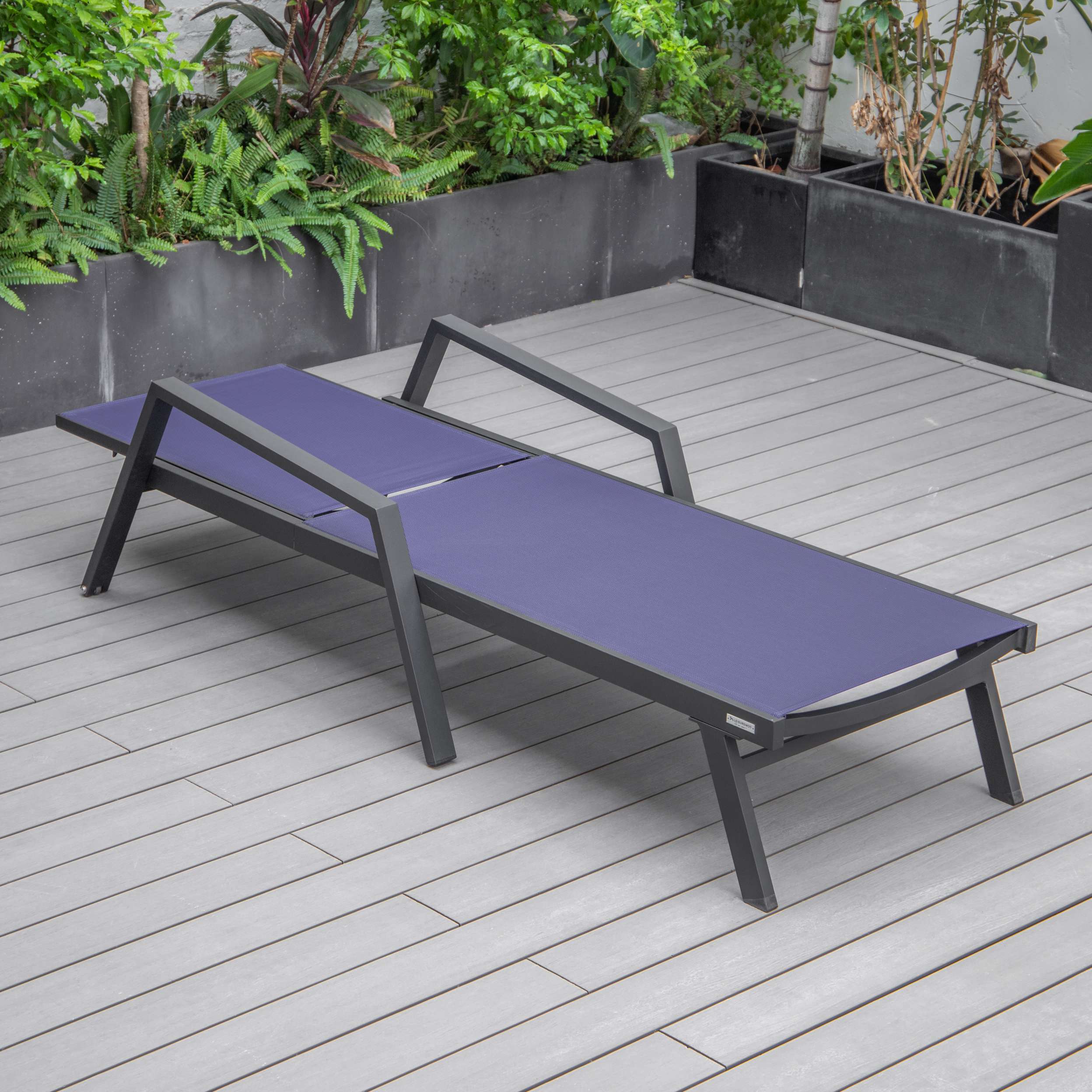 LeisureMod Marlin Modern Aluminum Outdoor Patio Chaise Lounge Chair With Arms Set of 2 - MLABLCF21-77BL2 - Image 76