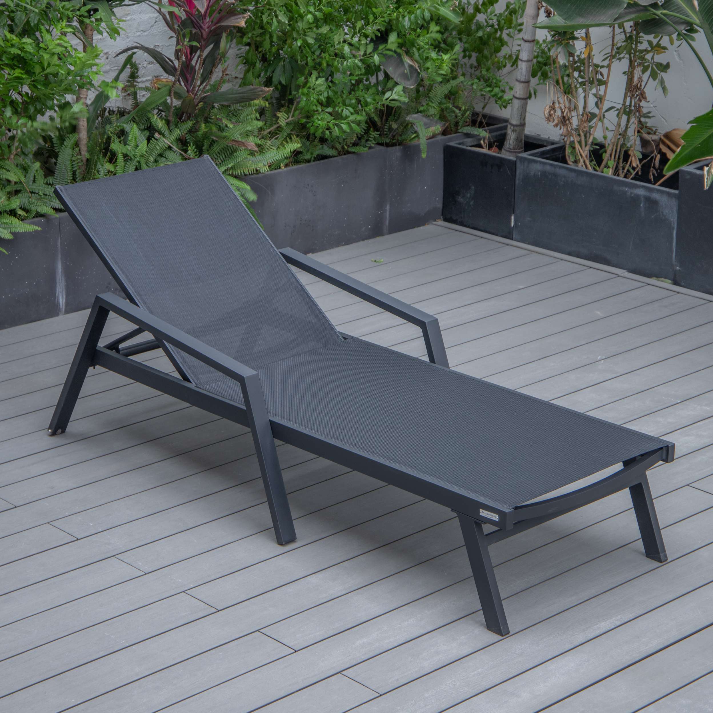 LeisureMod Marlin Modern Aluminum Outdoor Patio Chaise Lounge Chair With Arms Set of 2 - MLABLCF21-77BL2 - Image 9
