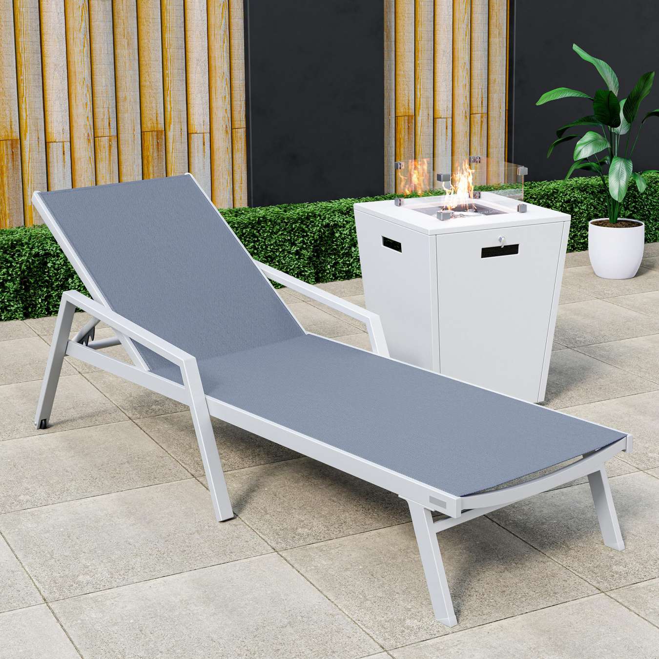 LeisureMod Marlin Modern White Aluminum Outdoor Patio Chaise Lounge Chair - MLAWCF21-77BL - Image 47