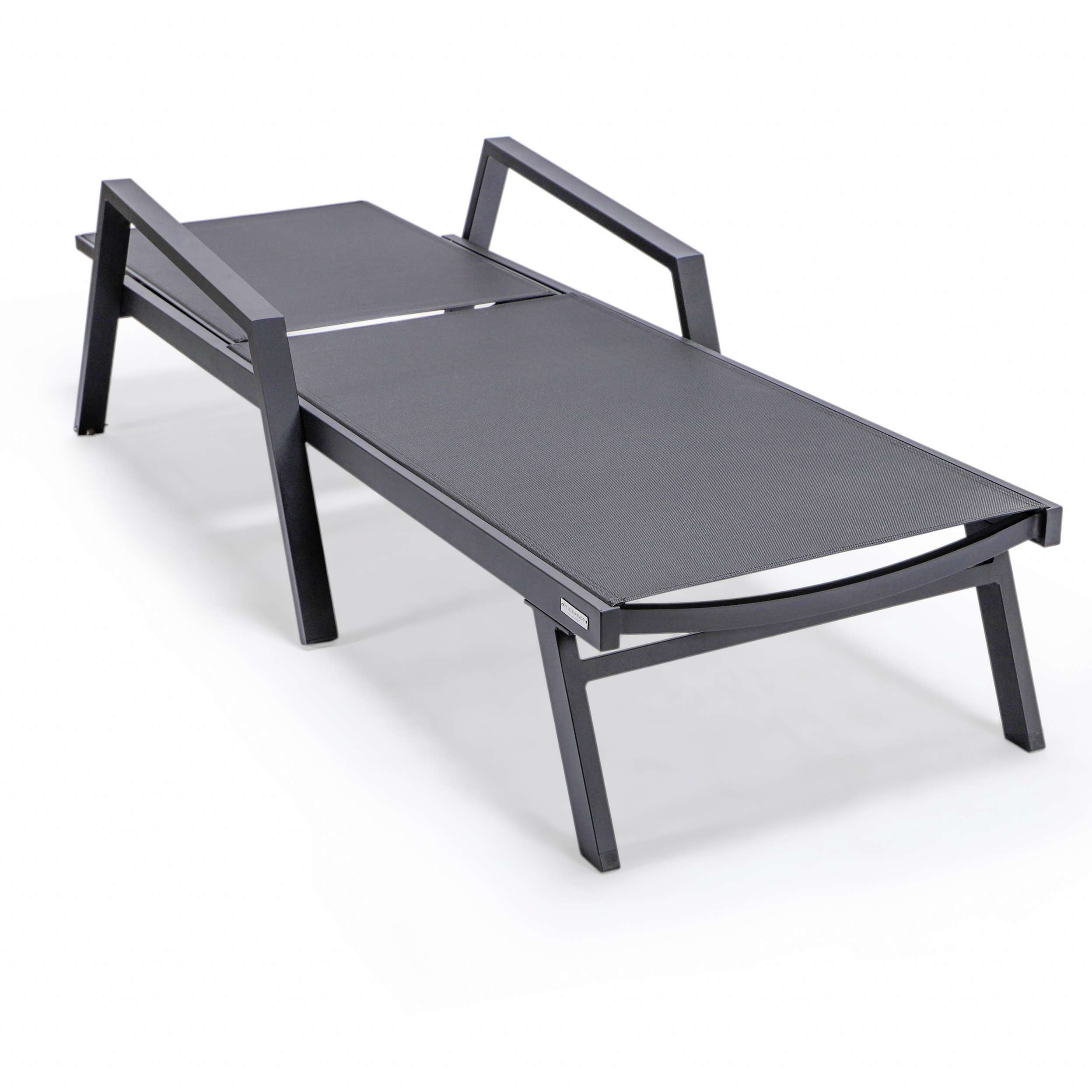 LeisureMod Marlin Patio Chaise Lounge Chair With Armrests in Black Aluminum Frame, Set of 2 - Image 10