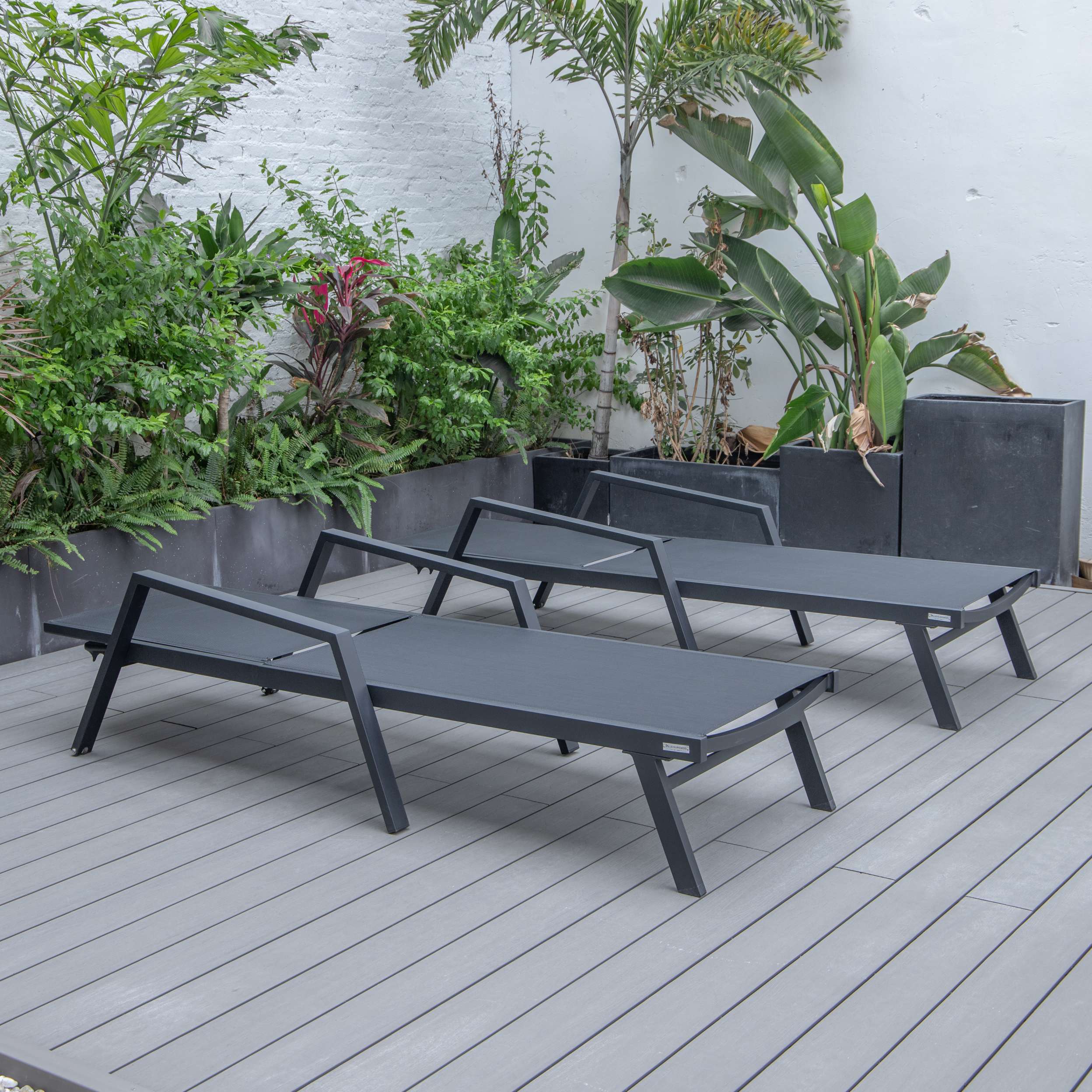 LeisureMod Marlin Patio Chaise Lounge Chair With Armrests in Black Aluminum Frame, Set of 2 - Image 13