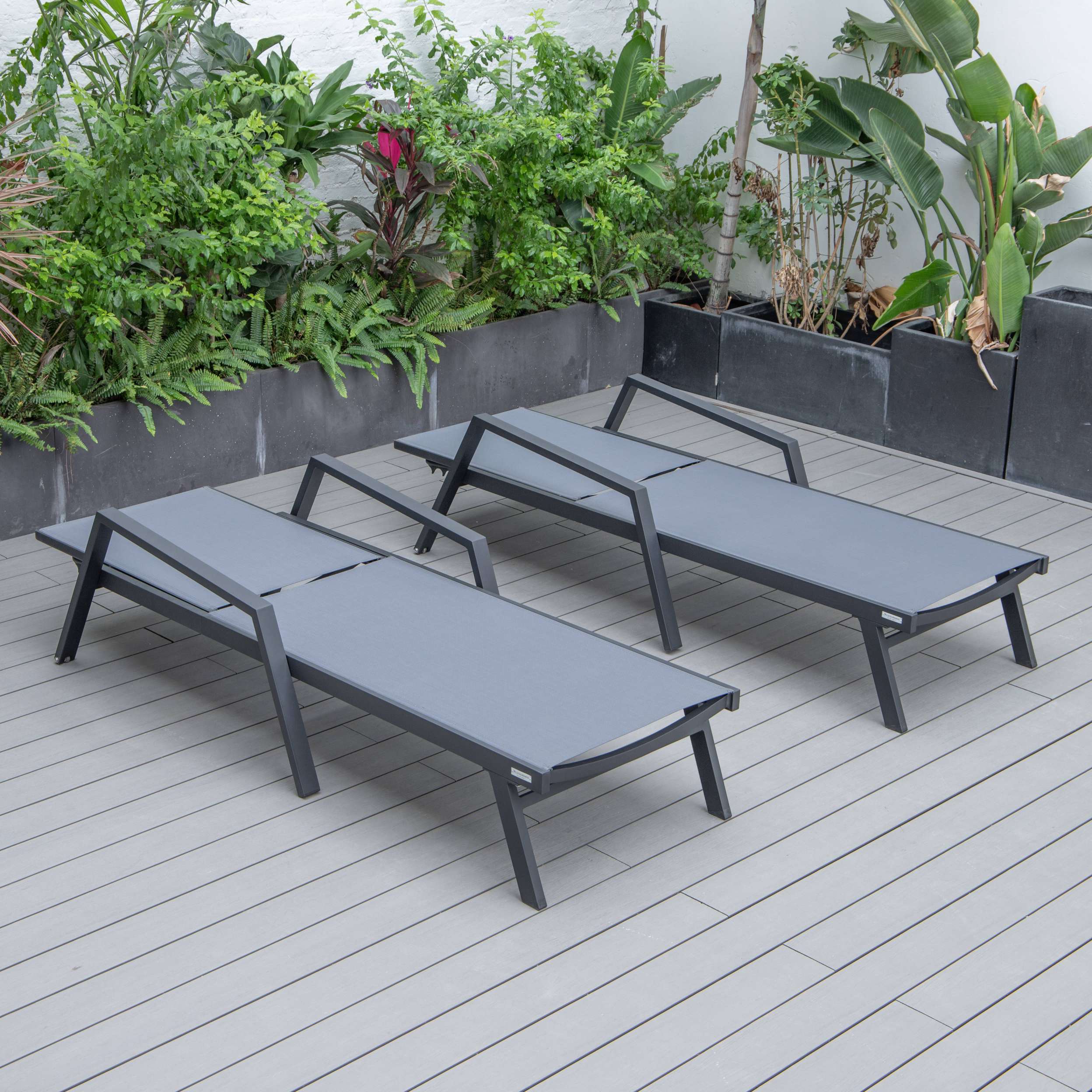 LeisureMod Marlin Patio Chaise Lounge Chair With Armrests in Black Aluminum Frame, Set of 2 - Image 24