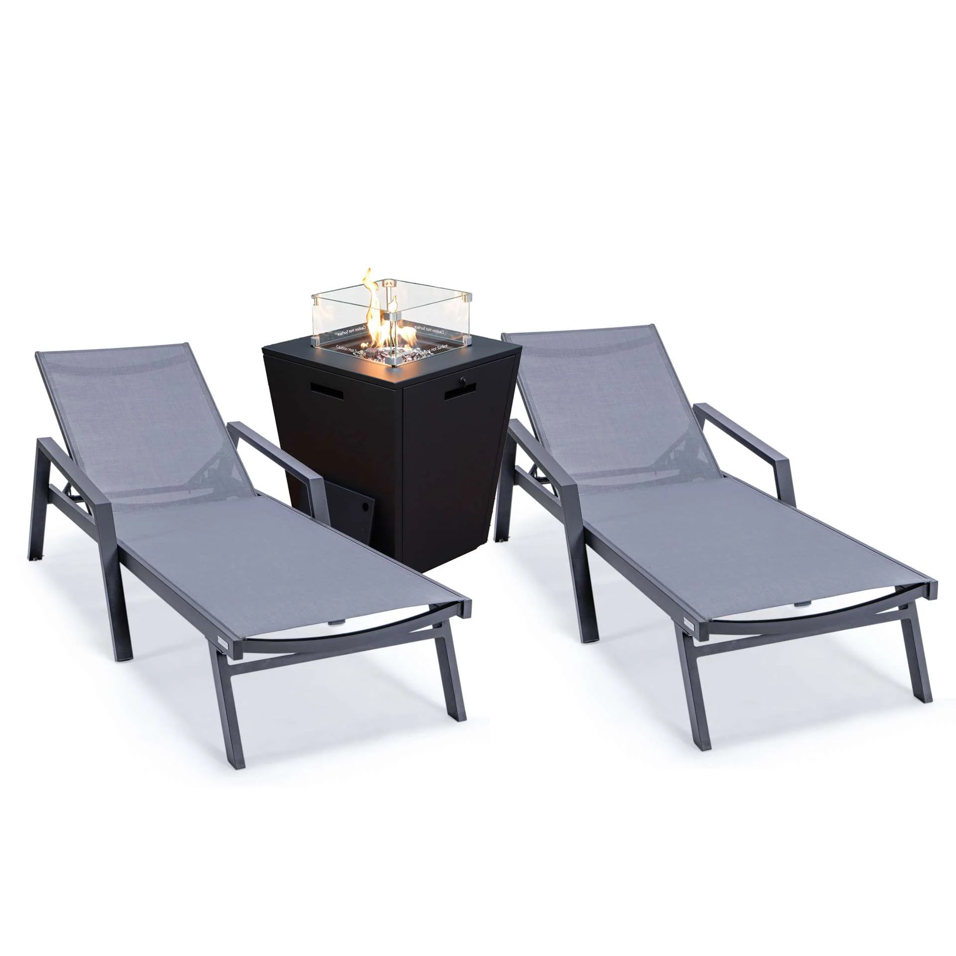 LeisureMod Marlin Patio Chaise Lounge Chair With Armrests in Black Aluminum Frame, Set of 2 - Image 25