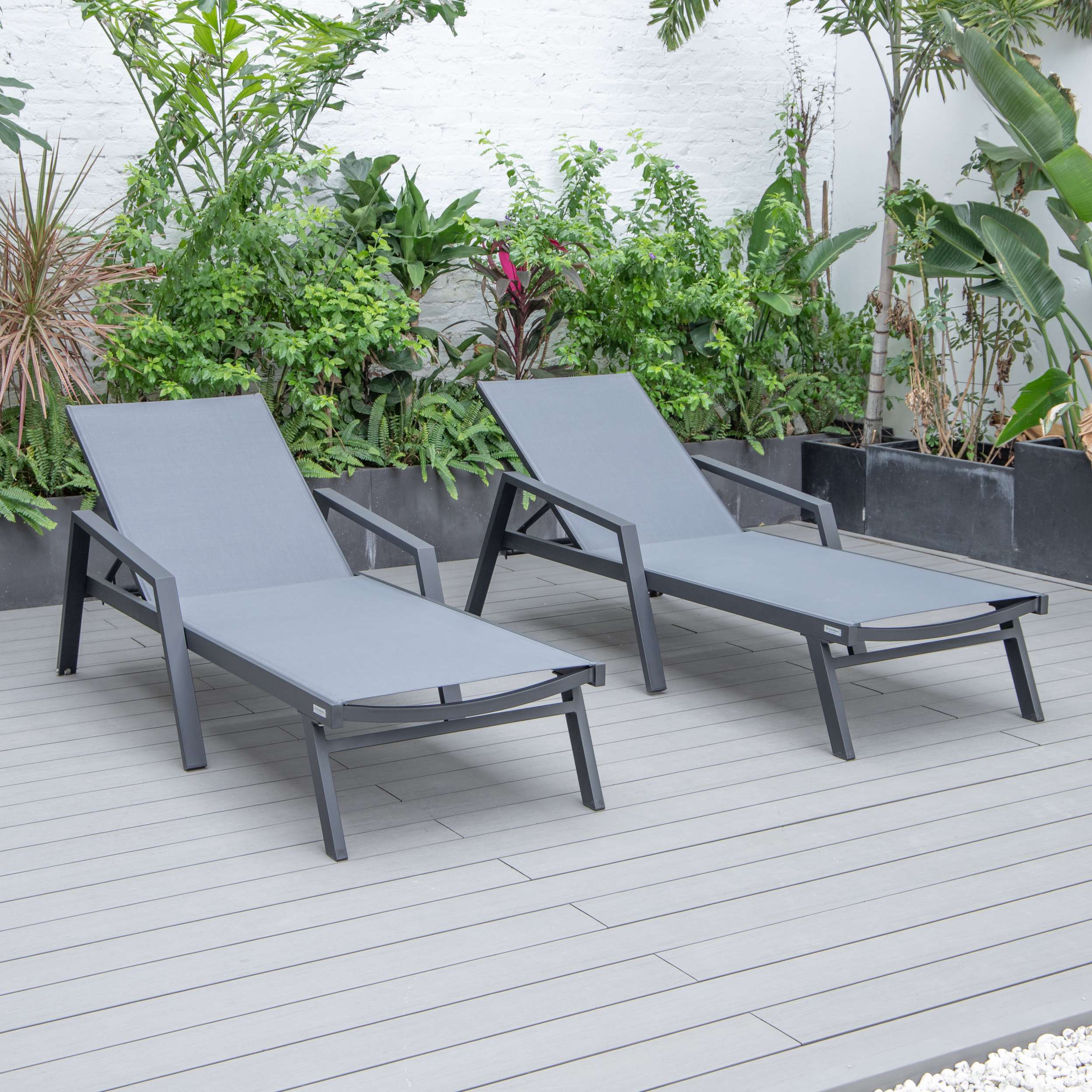 LeisureMod Marlin Patio Chaise Lounge Chair With Armrests in Black Aluminum Frame, Set of 2 - Image 36