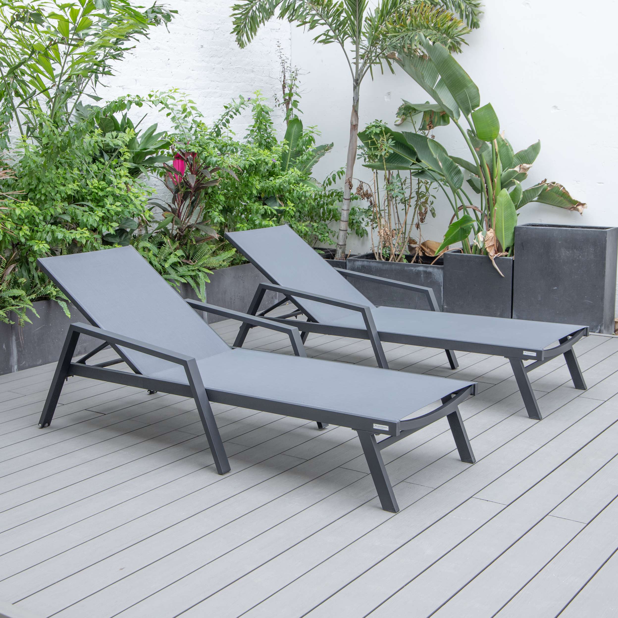 LeisureMod Marlin Patio Chaise Lounge Chair With Armrests in Black Aluminum Frame, Set of 2 - Image 37