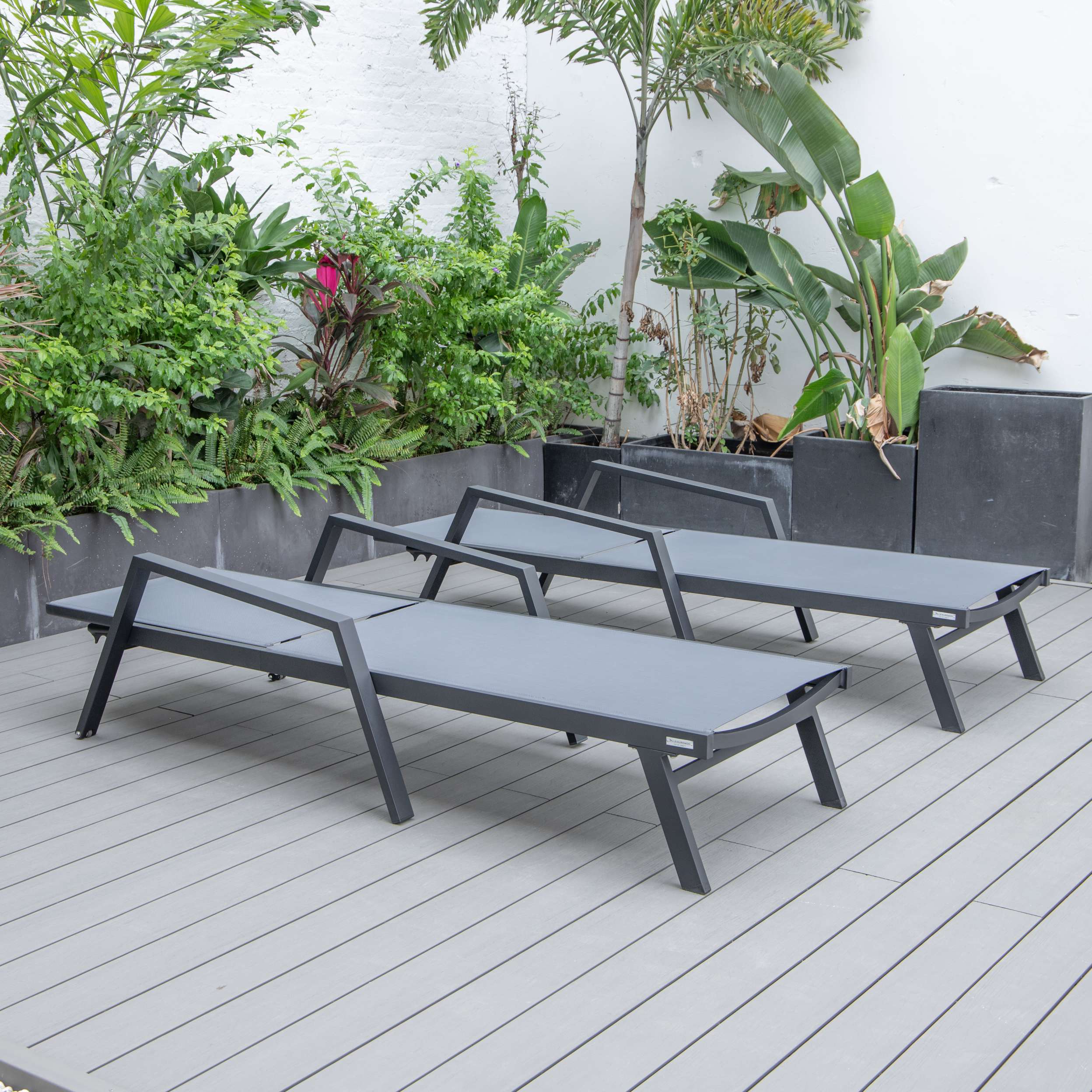 LeisureMod Marlin Patio Chaise Lounge Chair With Armrests in Black Aluminum Frame, Set of 2 - Image 38