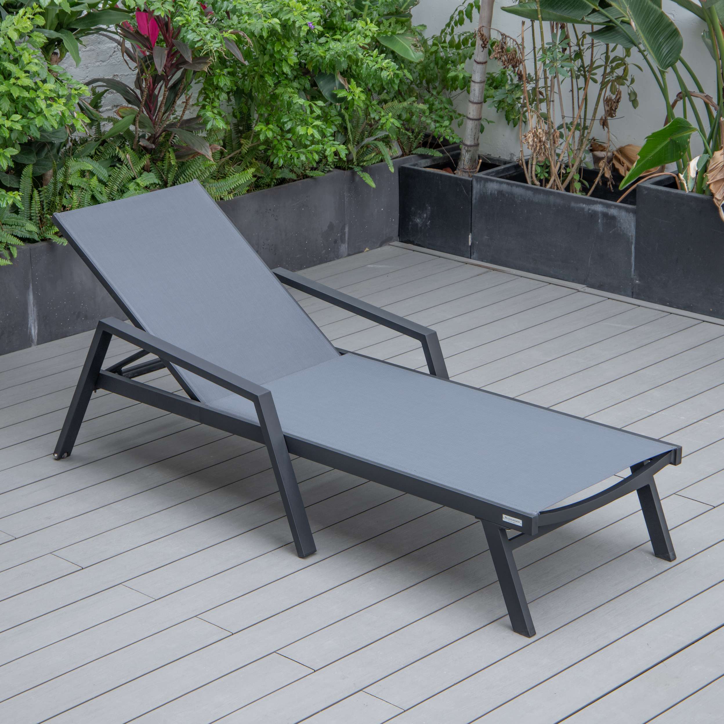 LeisureMod Marlin Patio Chaise Lounge Chair With Armrests in Black Aluminum Frame, Set of 2 - Image 39