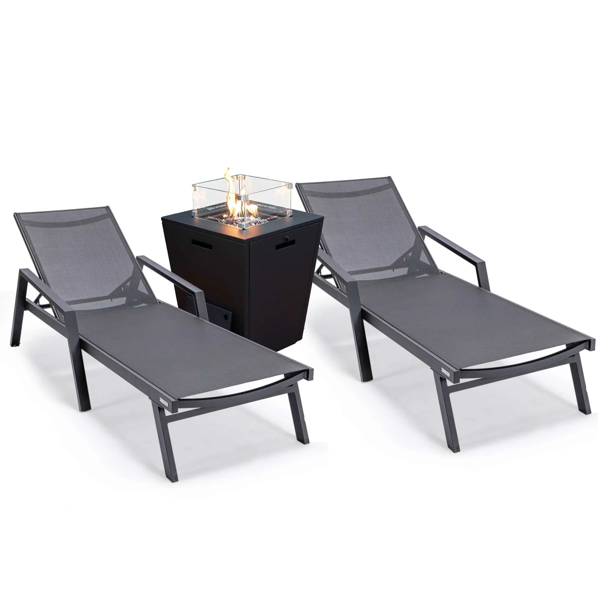 LeisureMod Marlin Patio Chaise Lounge Chair With Armrests in Black Aluminum Frame, Set of 2 - Image 4