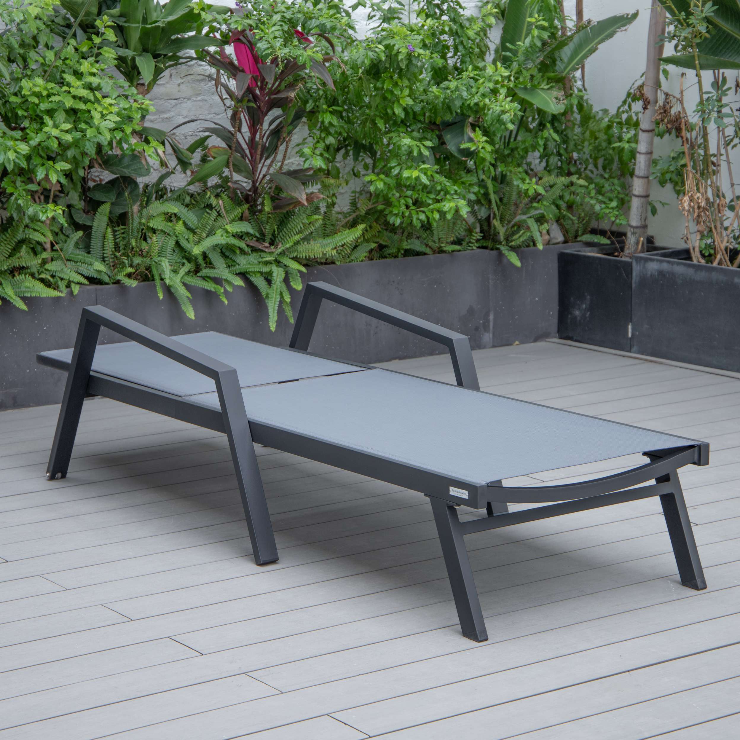 LeisureMod Marlin Patio Chaise Lounge Chair With Armrests in Black Aluminum Frame, Set of 2 - Image 40
