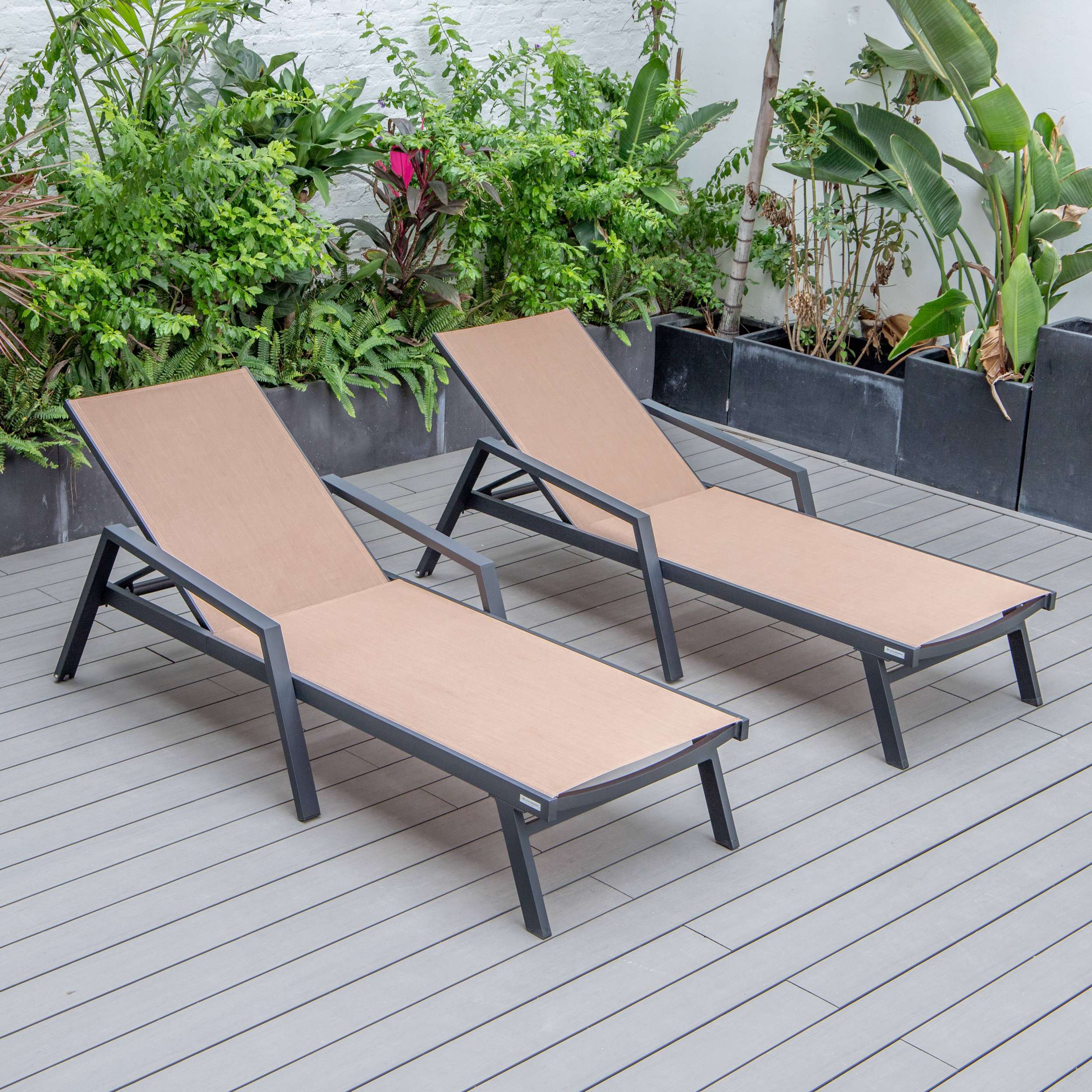 LeisureMod Marlin Patio Chaise Lounge Chair With Armrests in Black Aluminum Frame, Set of 2 - Image 51