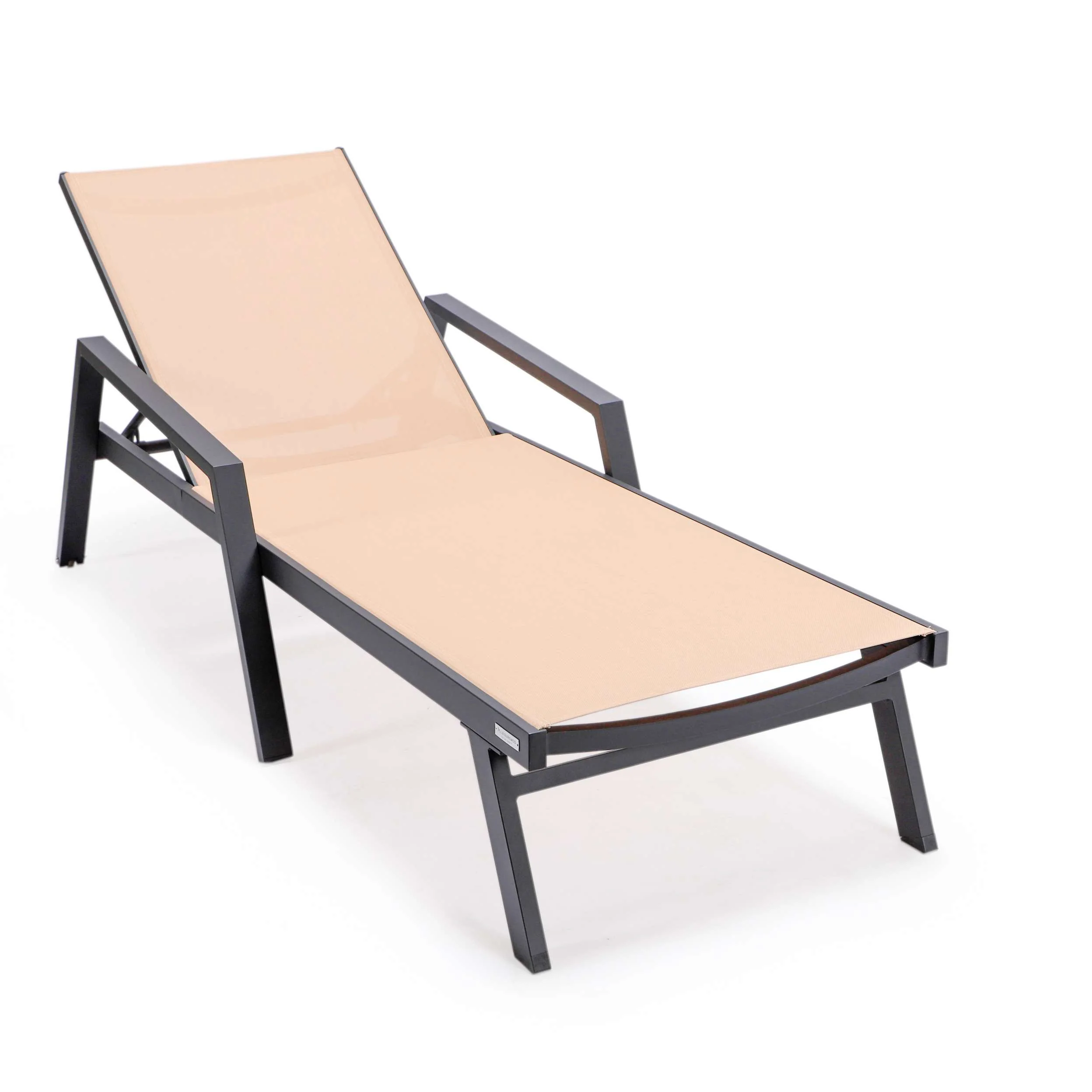 LeisureMod Marlin Patio Chaise Lounge Chair With Armrests in Black Aluminum Frame, Set of 2 - Image 56