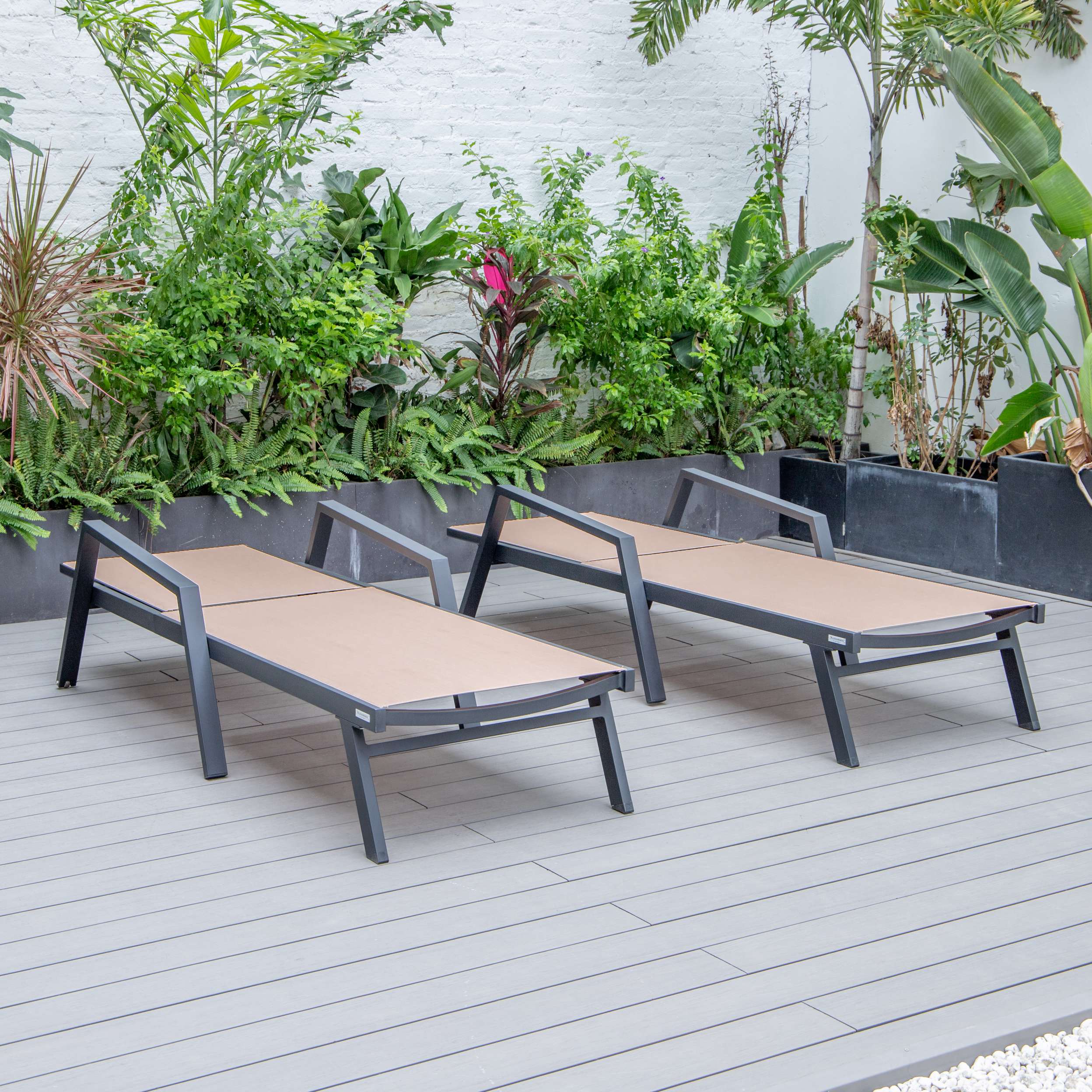 LeisureMod Marlin Patio Chaise Lounge Chair With Armrests in Black Aluminum Frame, Set of 2 - Image 61