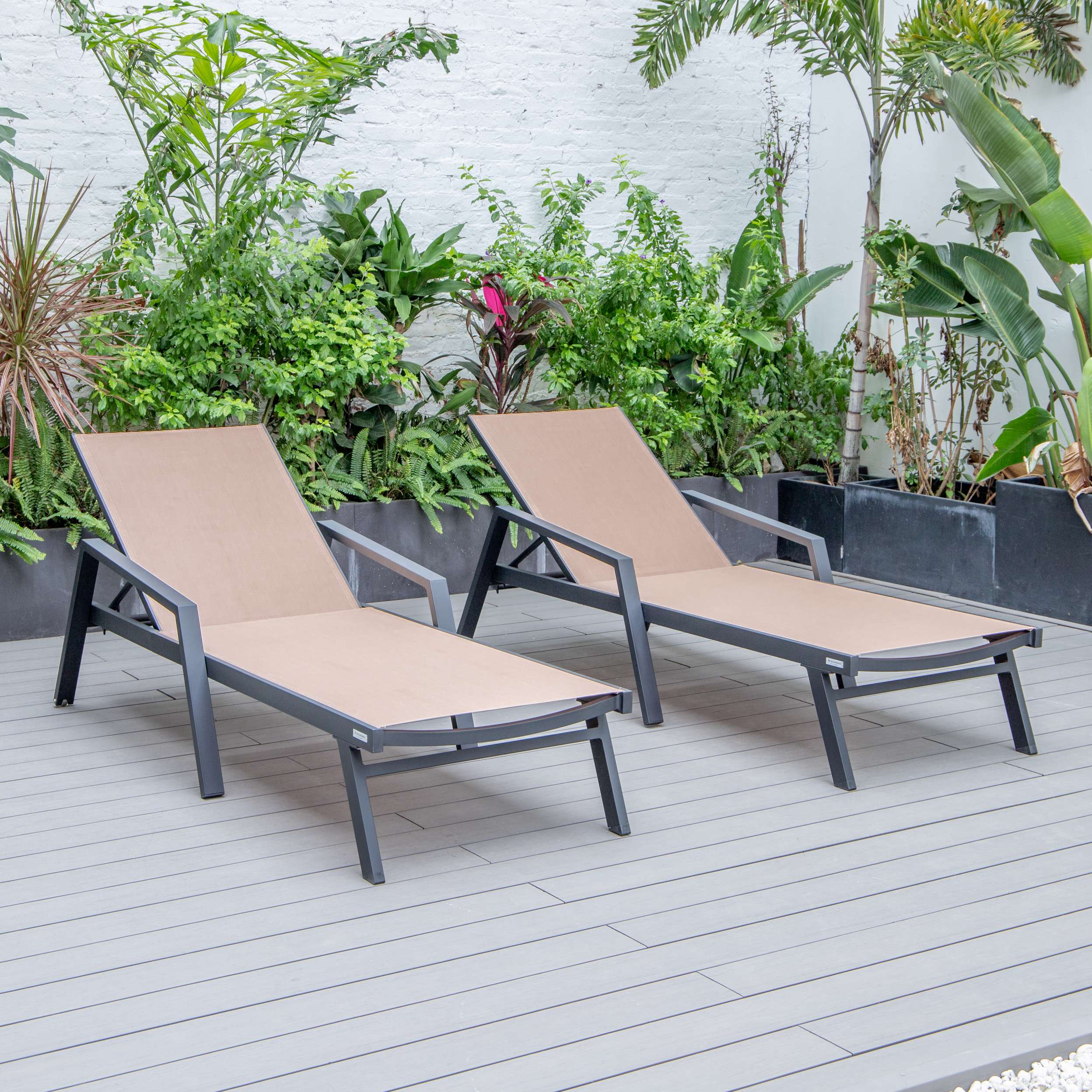 LeisureMod Marlin Patio Chaise Lounge Chair With Armrests in Black Aluminum Frame, Set of 2 - Image 62