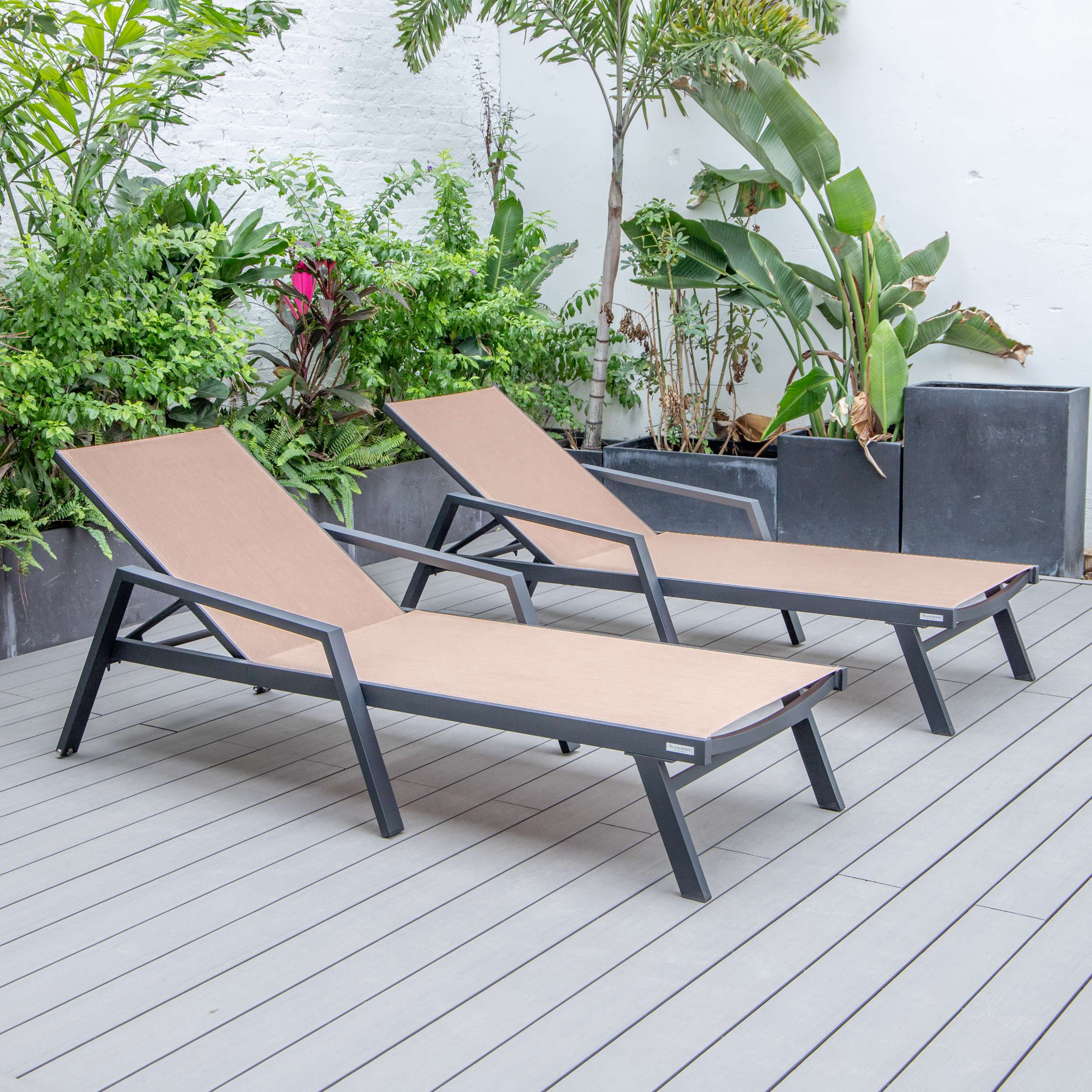 LeisureMod Marlin Patio Chaise Lounge Chair With Armrests in Black Aluminum Frame, Set of 2 - Image 63