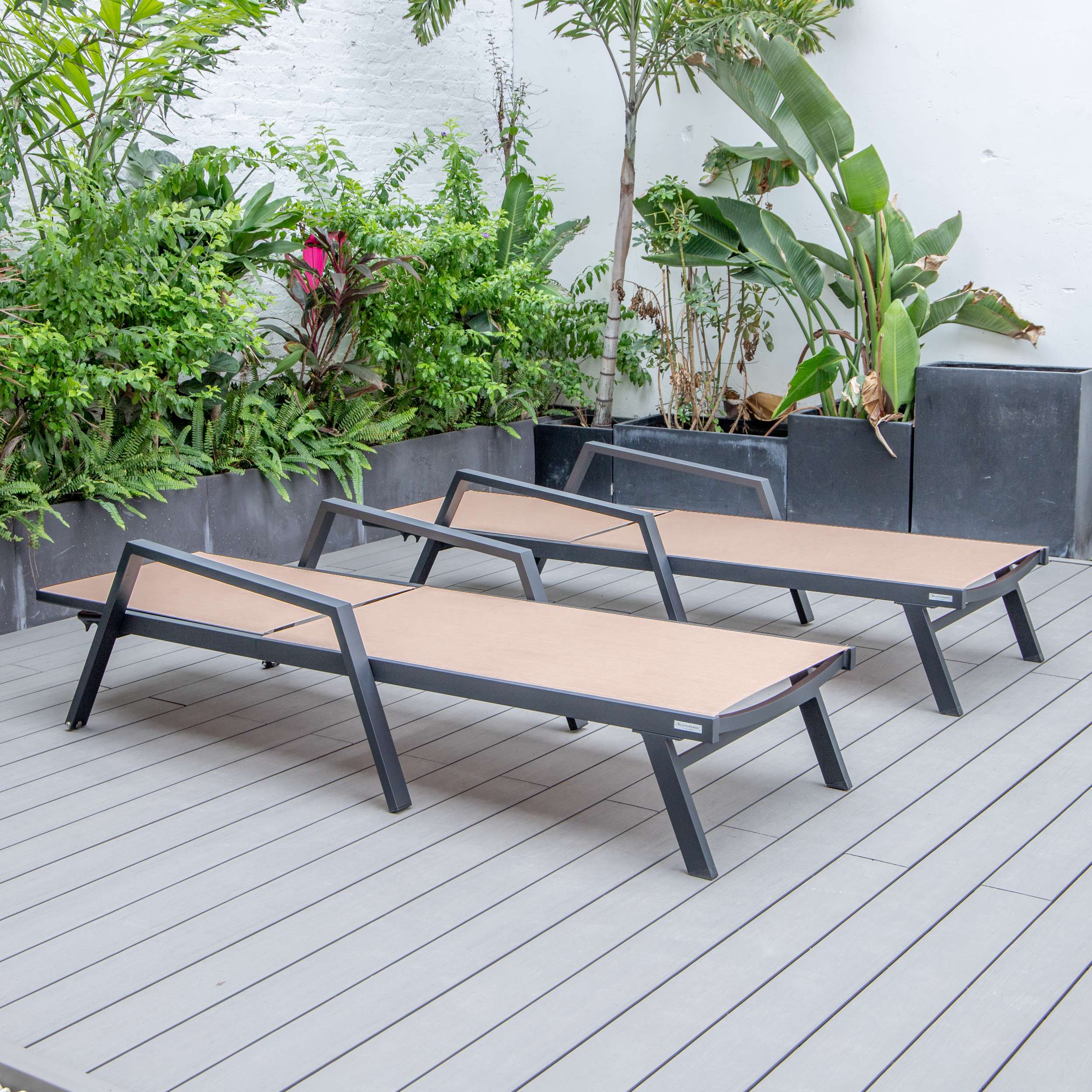 LeisureMod Marlin Patio Chaise Lounge Chair With Armrests in Black Aluminum Frame, Set of 2 - Image 64