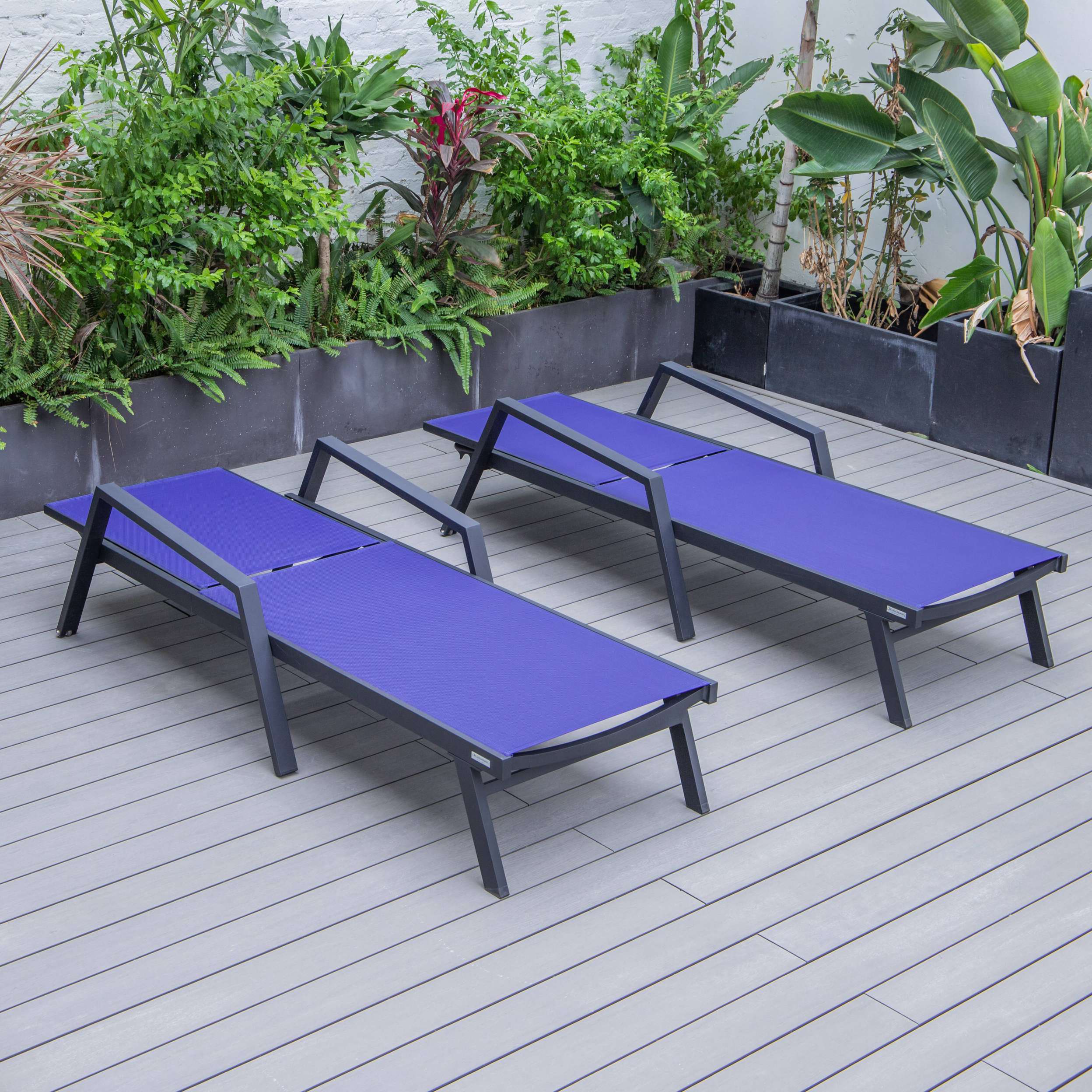 LeisureMod Marlin Patio Chaise Lounge Chair With Armrests in Black Aluminum Frame, Set of 2 - Image 78