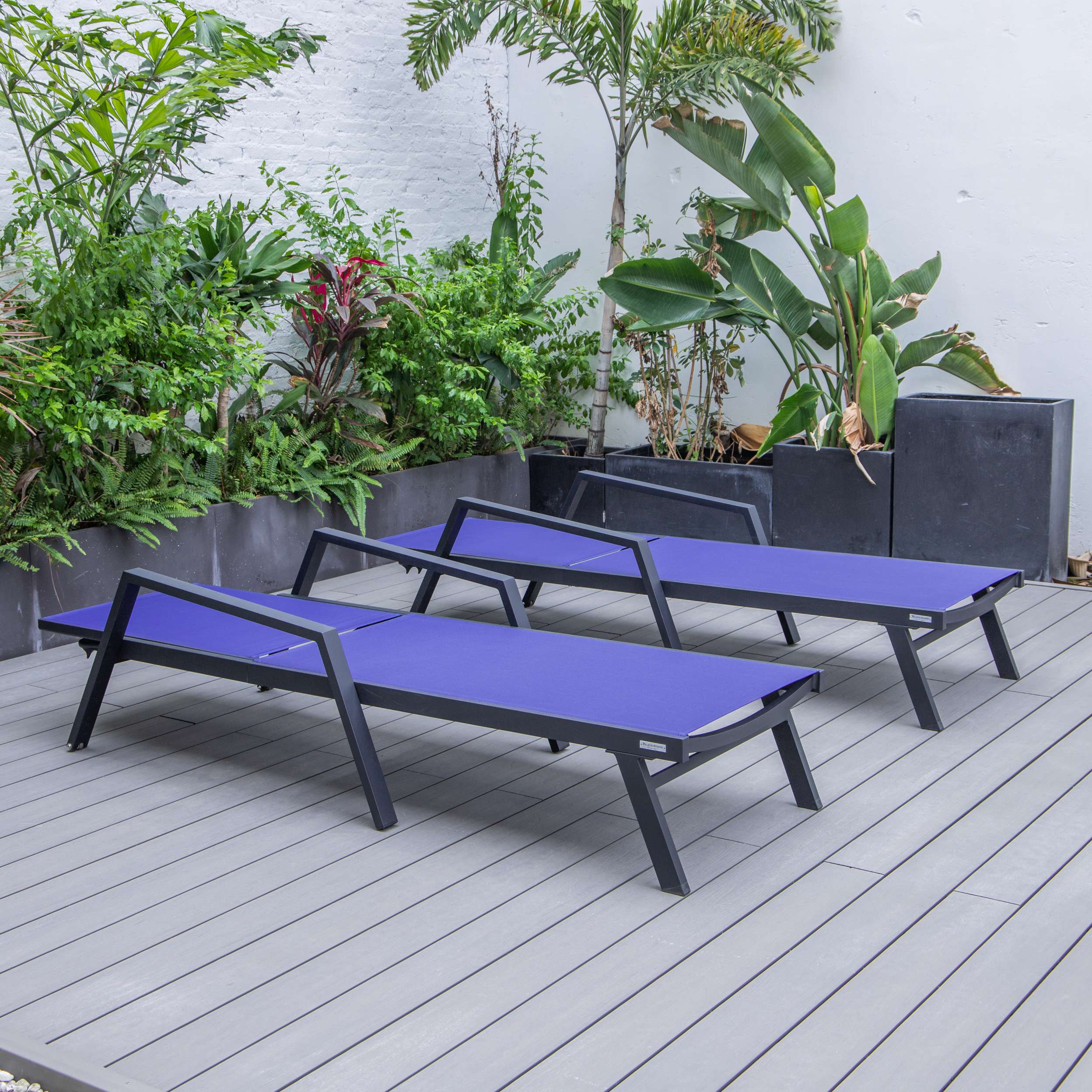 LeisureMod Marlin Patio Chaise Lounge Chair With Armrests in Black Aluminum Frame, Set of 2 - Image 81