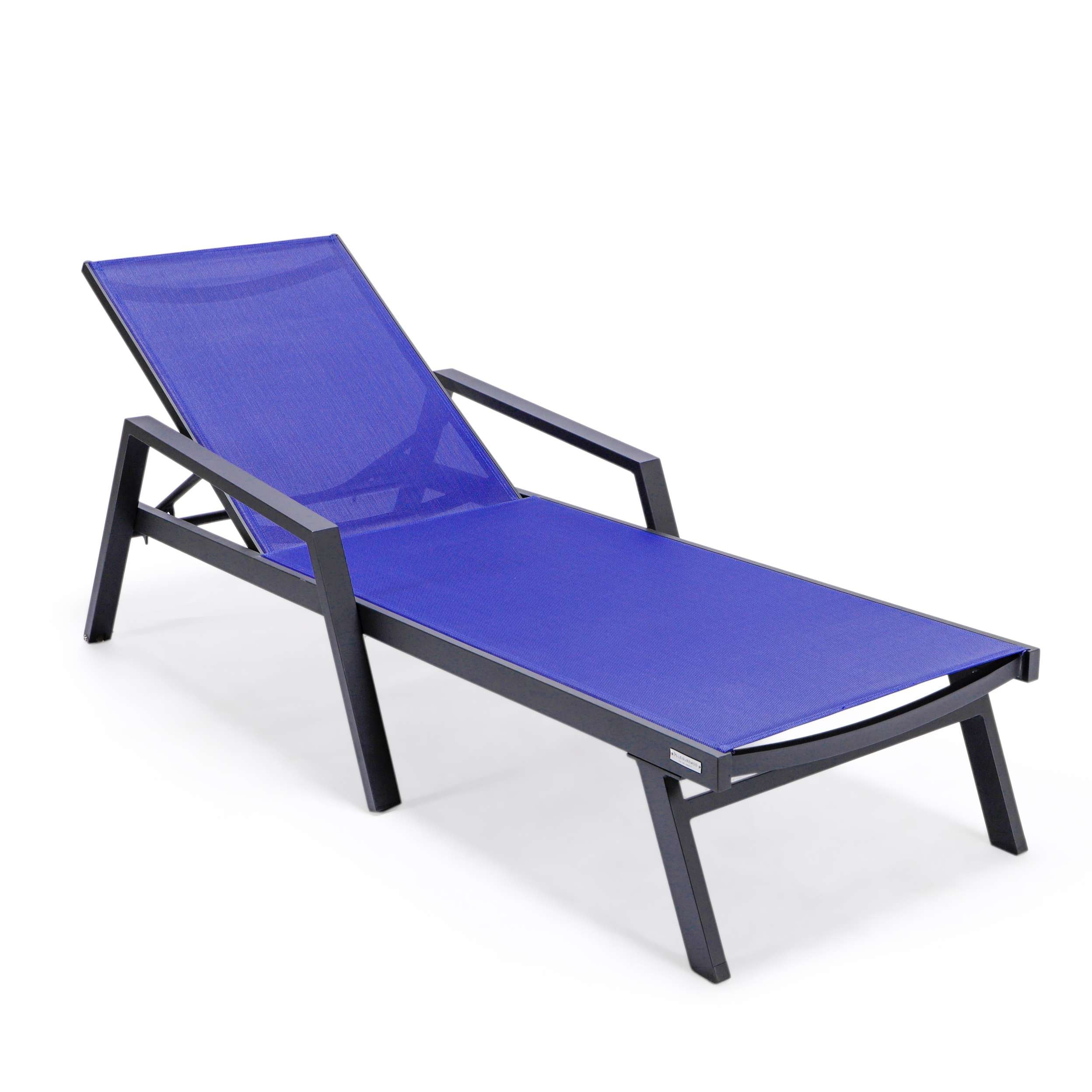 LeisureMod Marlin Patio Chaise Lounge Chair With Armrests in Black Aluminum Frame, Set of 2 - Image 89