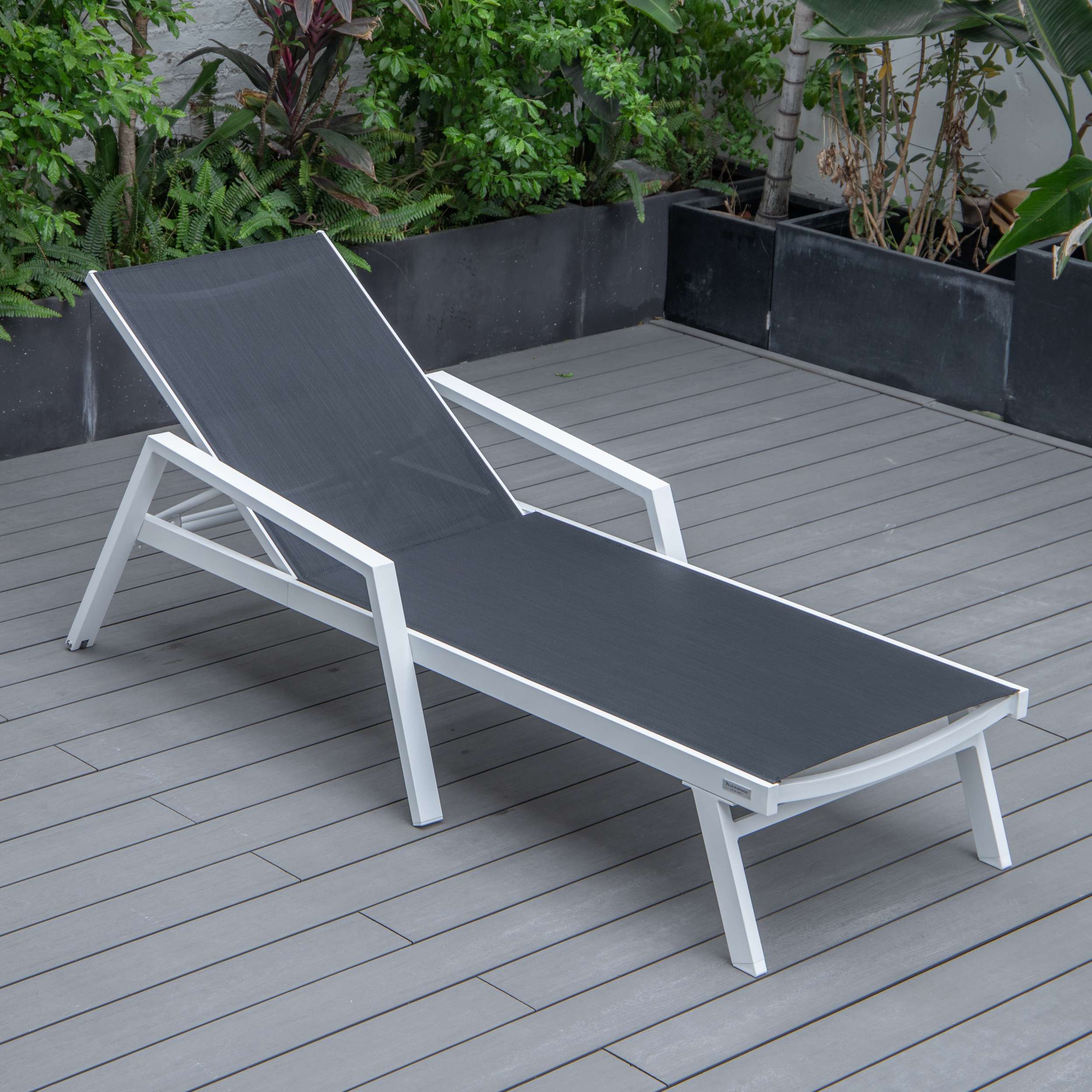 LeisureMod Marlin Patio Chaise Lounge Chair With Armrests in White Aluminum Frame, Set of 2 - Image 10