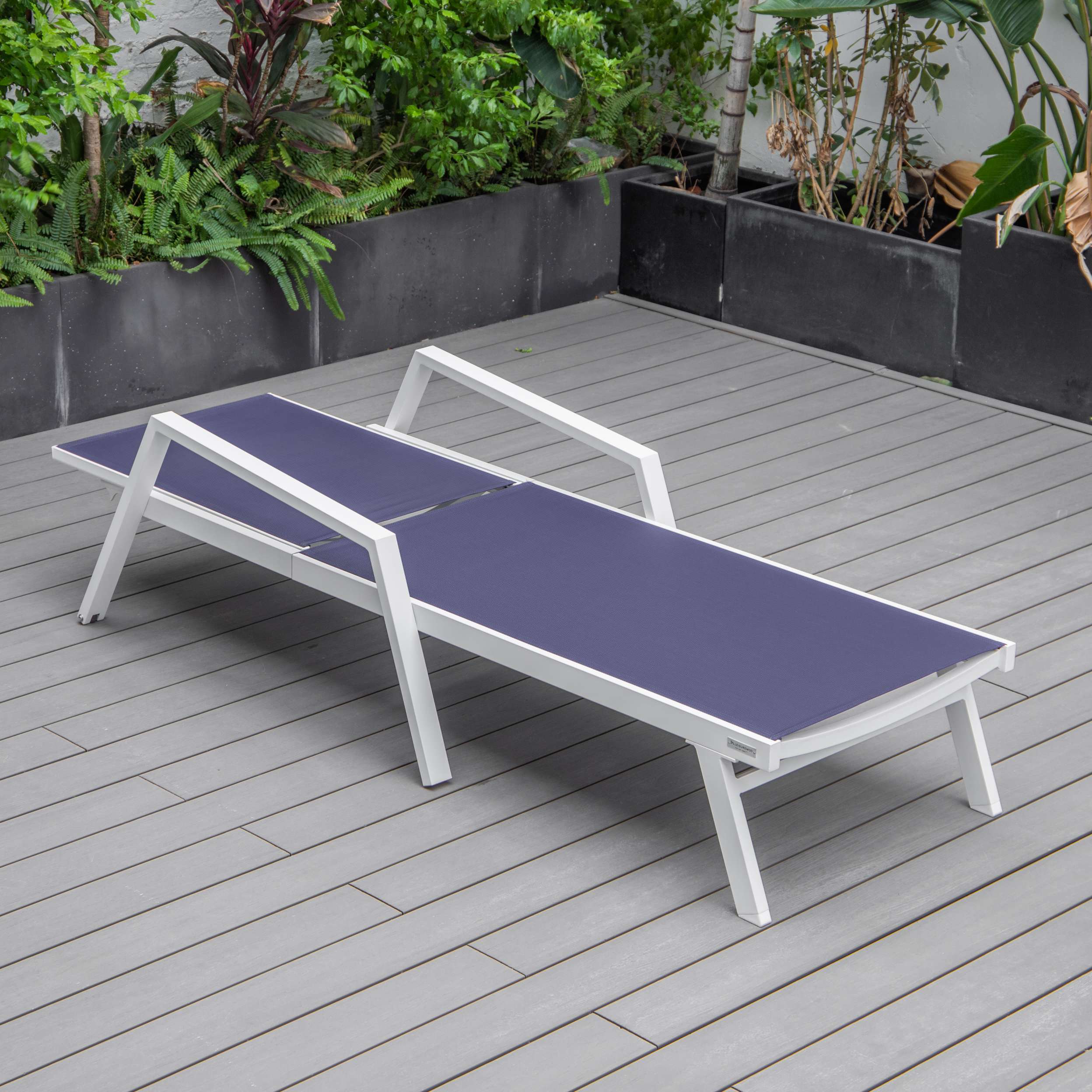 LeisureMod Marlin Patio Chaise Lounge Chair With Armrests in White Aluminum Frame, Set of 2 - Image 100