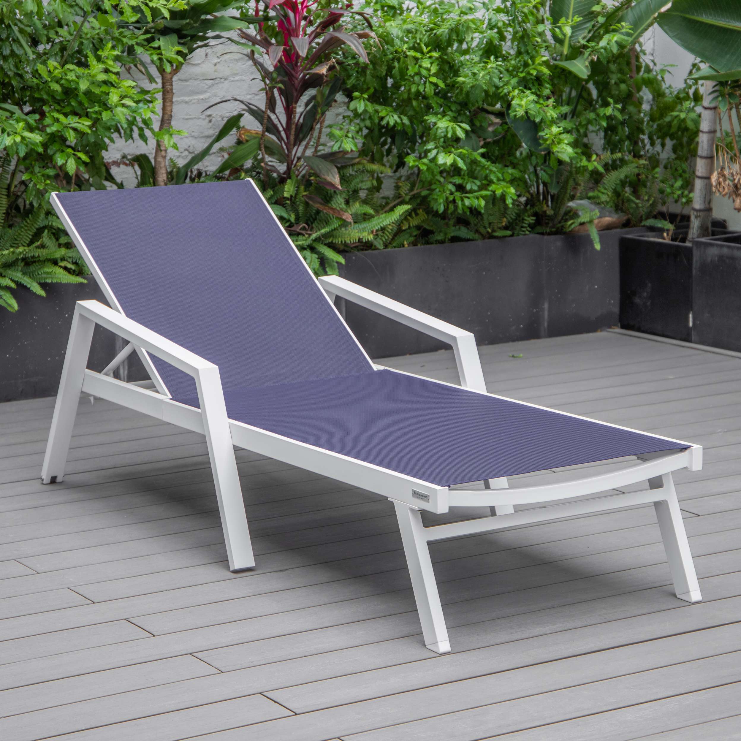 LeisureMod Marlin Patio Chaise Lounge Chair With Armrests in White Aluminum Frame, Set of 2 - Image 101