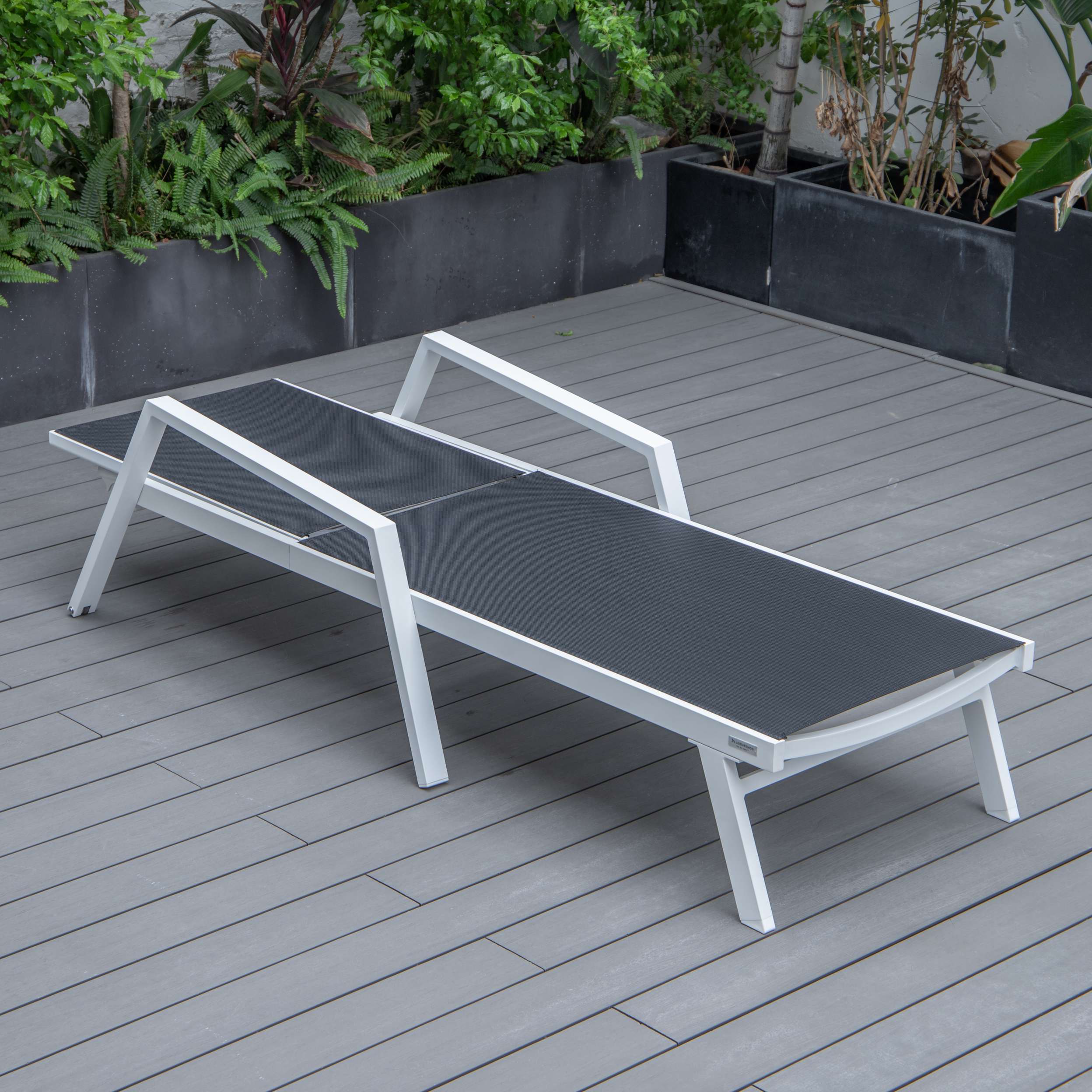 LeisureMod Marlin Patio Chaise Lounge Chair With Armrests in White Aluminum Frame, Set of 2 - Image 11