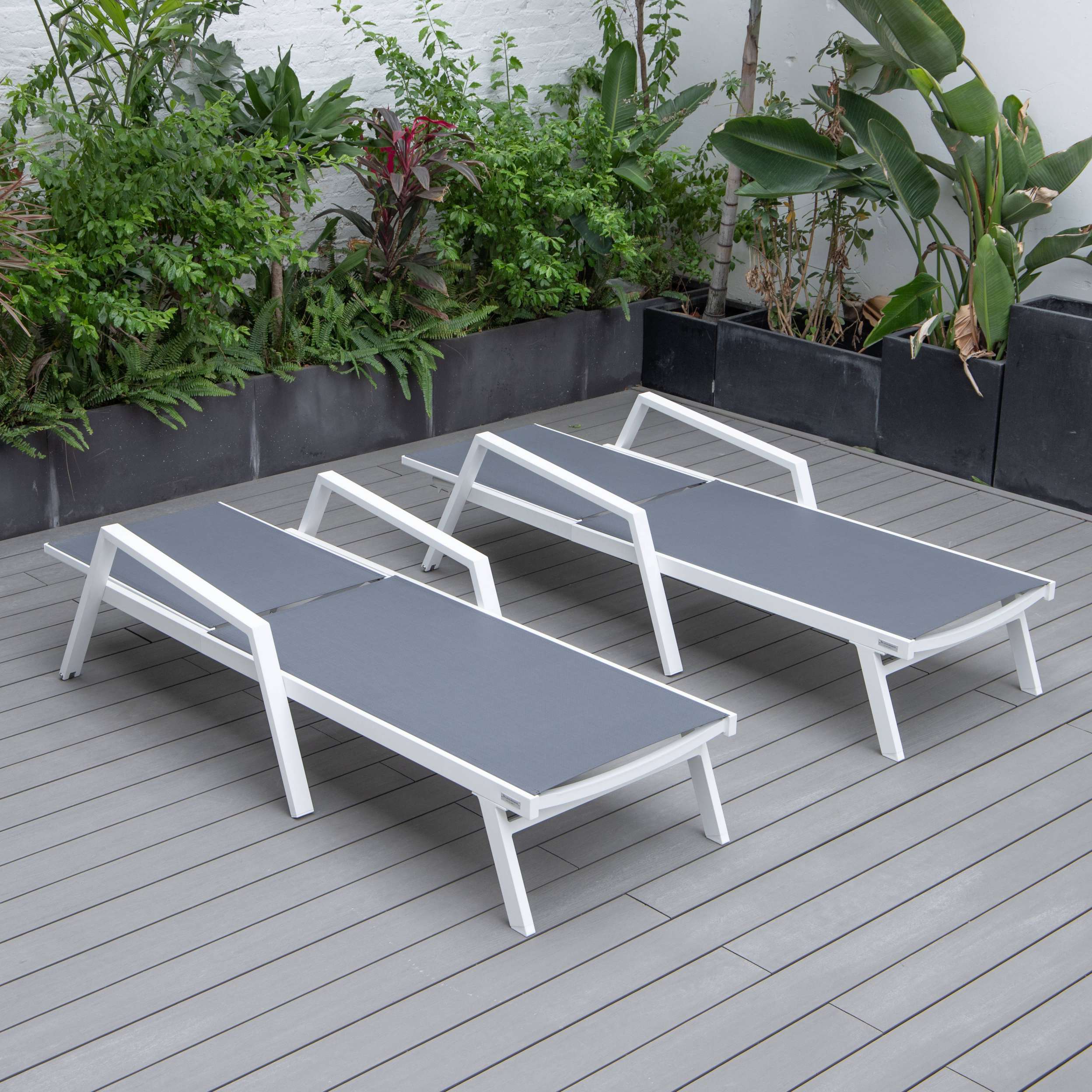 LeisureMod Marlin Patio Chaise Lounge Chair With Armrests in White Aluminum Frame, Set of 2 - Image 22