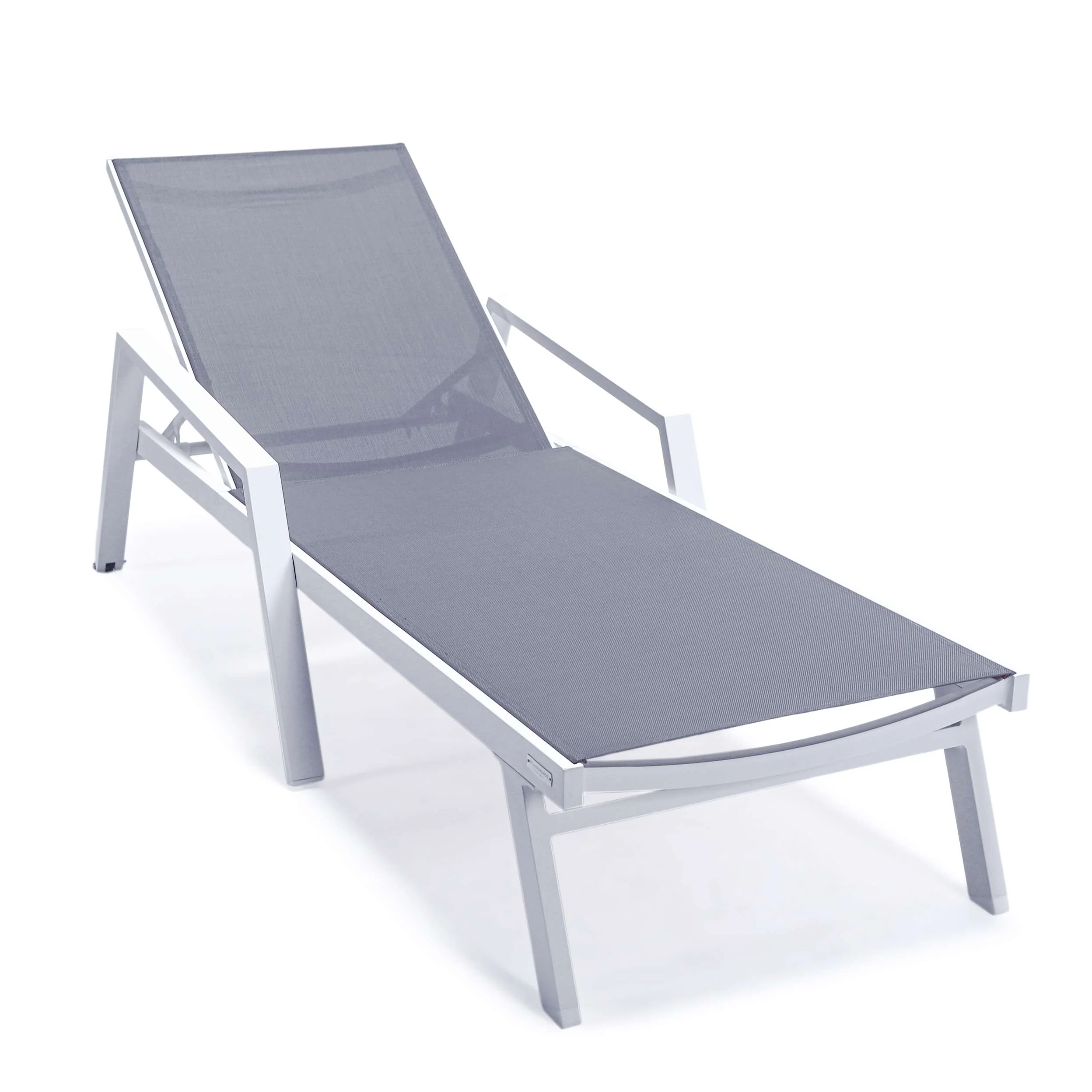 LeisureMod Marlin Patio Chaise Lounge Chair With Armrests in White Aluminum Frame, Set of 2 - Image 25